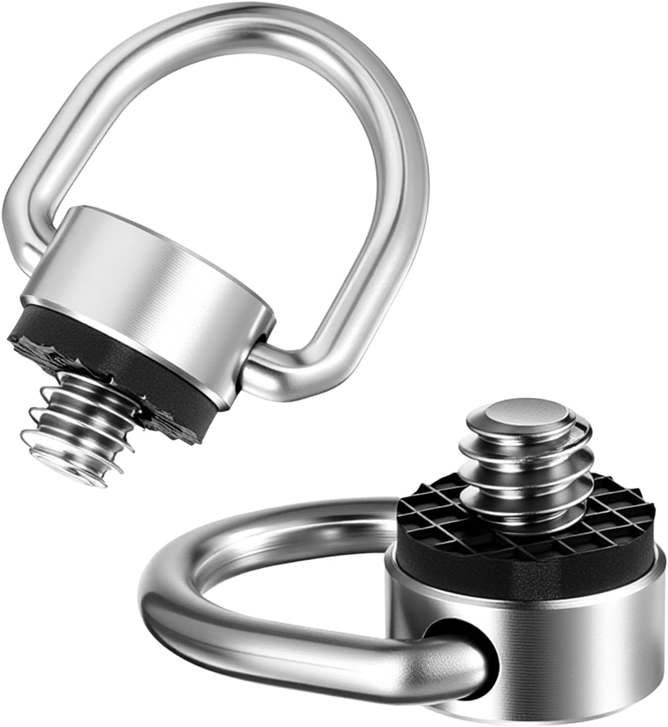 2 Pack D Ring Screw, 1/4"-20 Thread Camera Aluminum Alloy Fixing Screw with Rubber Padded Hinged Holder Quick Release Wrist Strap Sling Accessories for Tripod Camera, Selfie Stick, Gimbal (Silver)