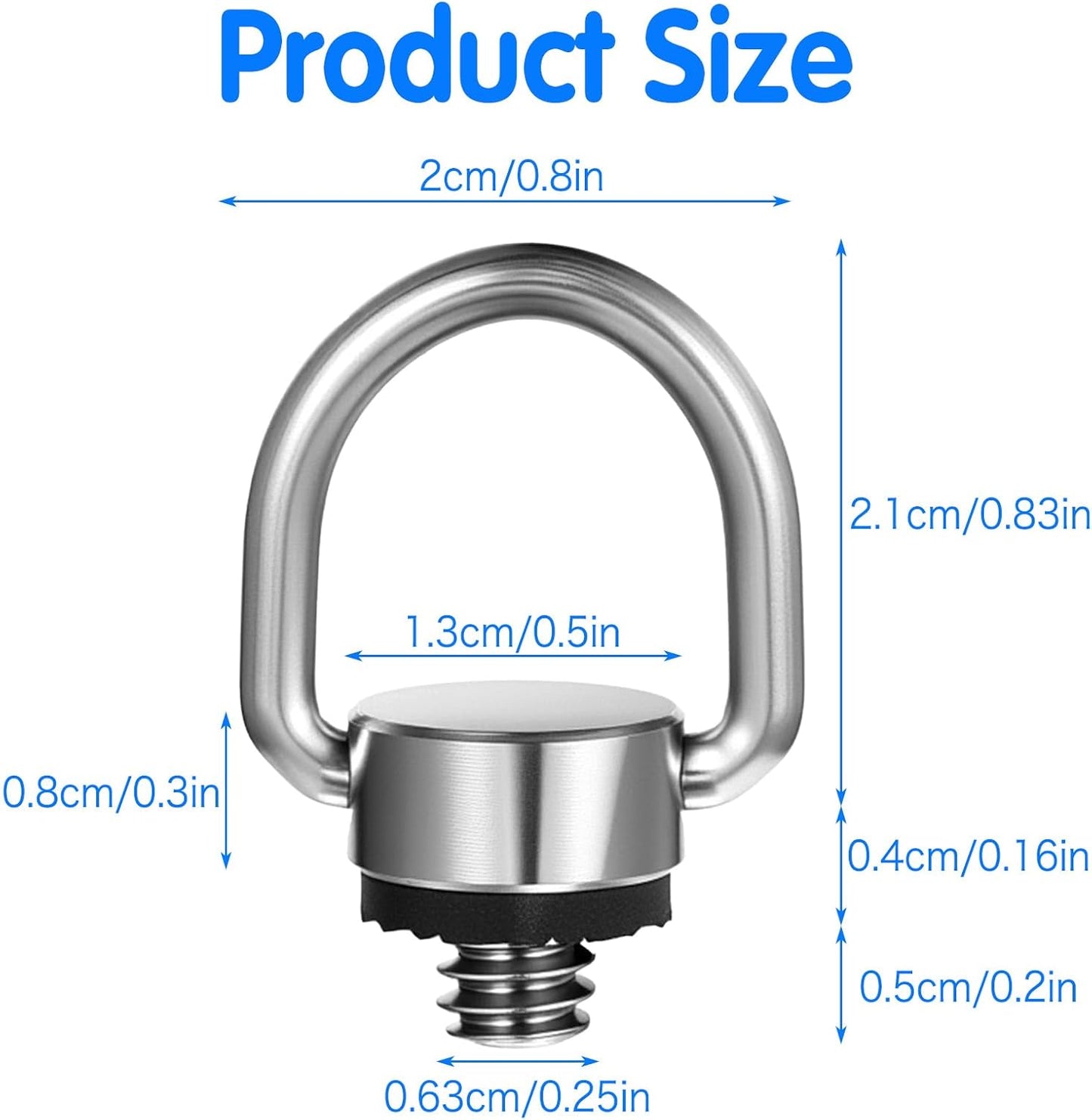 2 Pack D Ring Screw, 1/4"-20 Thread Camera Aluminum Alloy Fixing Screw with Rubber Padded Hinged Holder Quick Release Wrist Strap Sling Accessories for Tripod Camera, Selfie Stick, Gimbal (Silver)