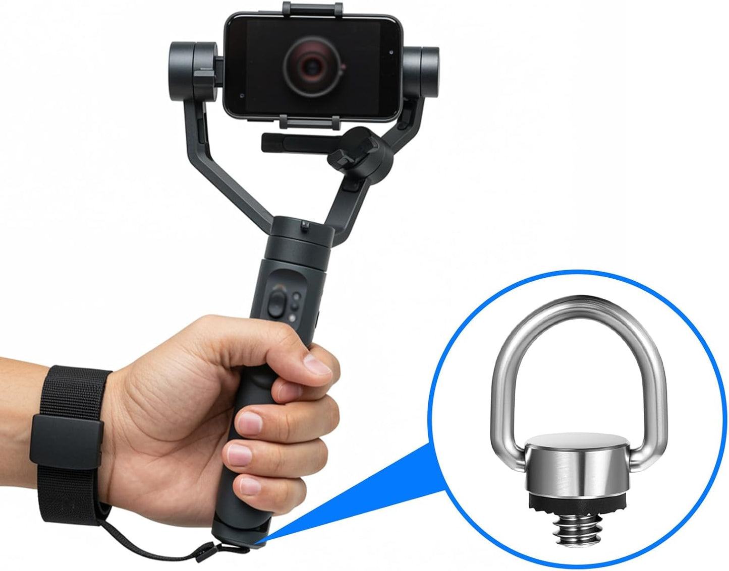 2 Pack D Ring Screw, 1/4"-20 Thread Camera Aluminum Alloy Fixing Screw with Rubber Padded Hinged Holder Quick Release Wrist Strap Sling Accessories for Tripod Camera, Selfie Stick, Gimbal (Silver)
