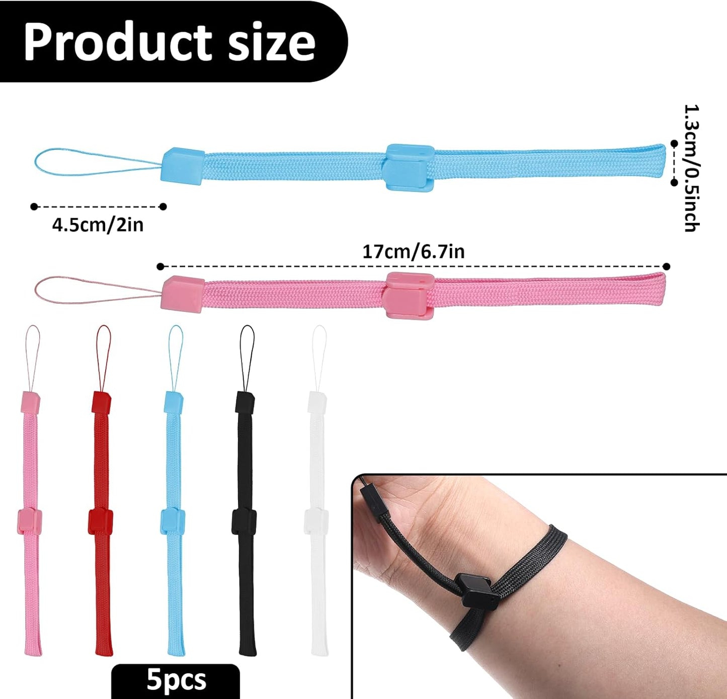 5 PCS Hand Wrist Strap, Adjustable Phone Lanyards for Cell Phone Multi Purpose Wristbands Phone Strap Wristlet Wristband with Lock for Wii Remote Controller, Mobile Phone, Mp3, Digital Camera