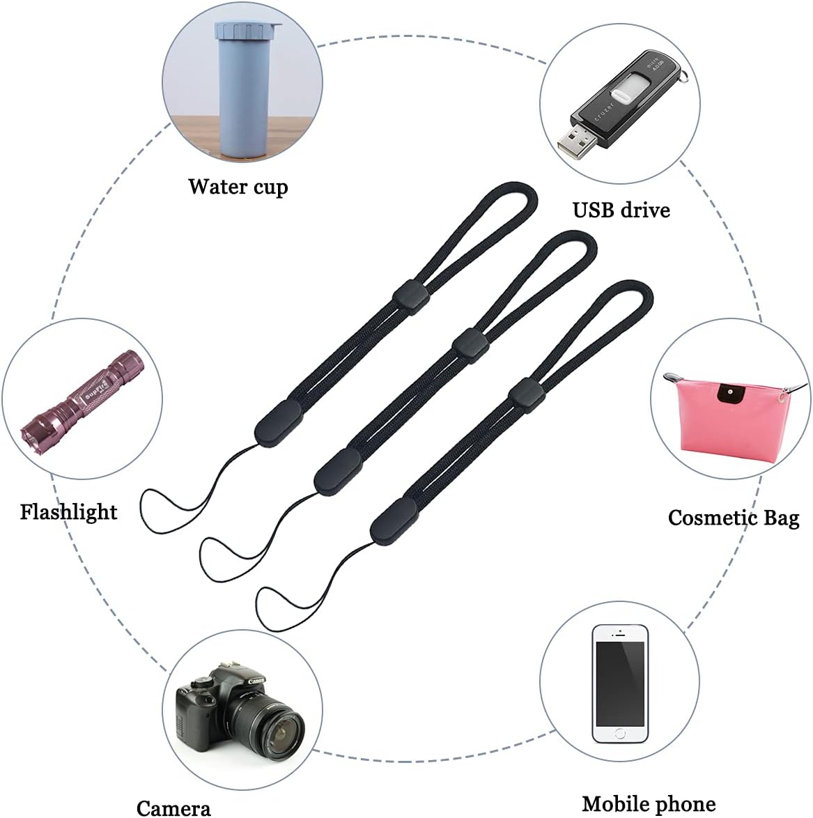 5PCS Wrist lanyard, 8.8 inch Hand Wrist Strap Lanyard, Adjustable Nylon Wristlet Straps for Cell Phone, Camera, GoPro, PSP, USB Flash Drives, Flashlight (Black)