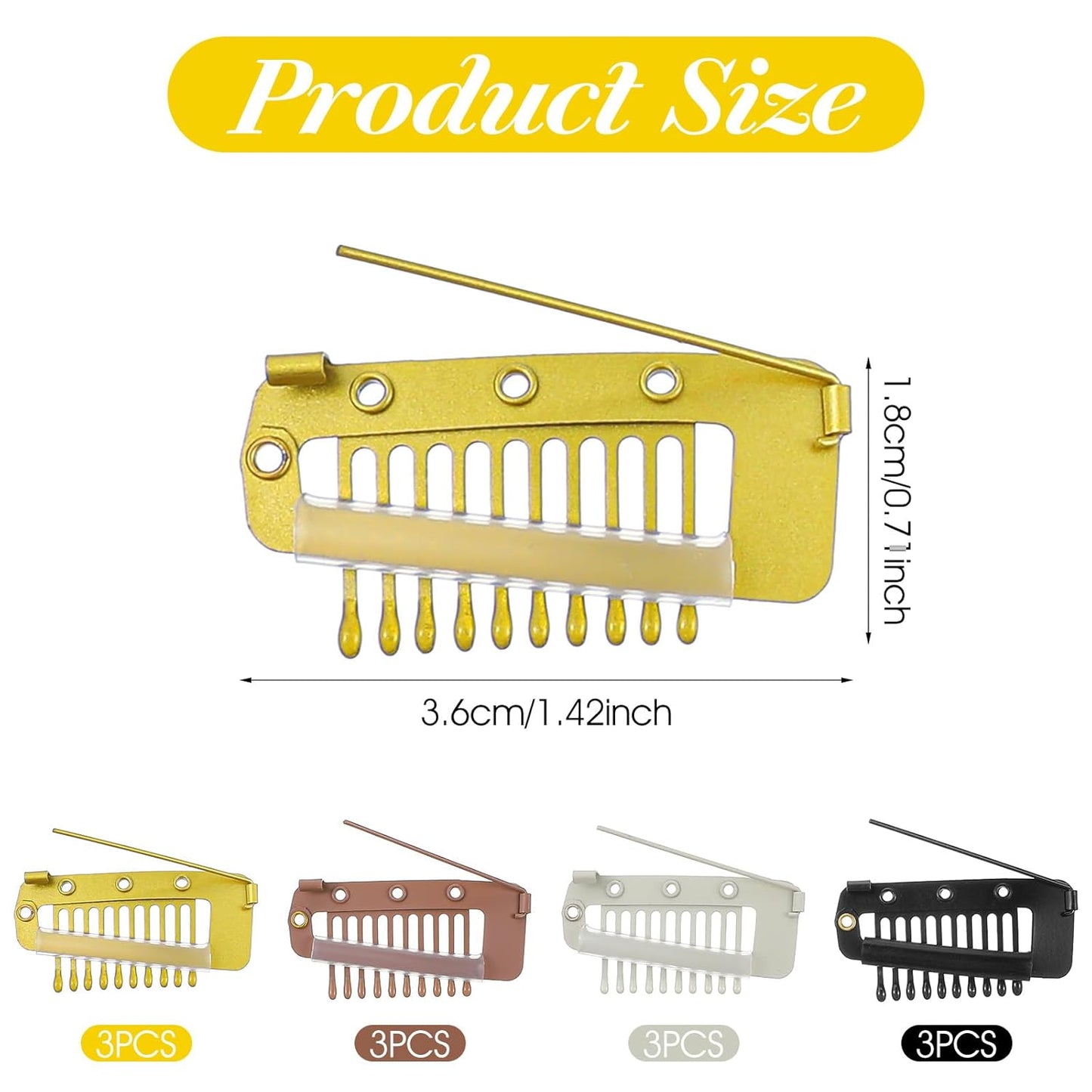 12Pcs Chunni Clips with Safety Pins, Dupatta Clips, 10-Teeth Hair Extension Snap Clip to Secure Setting Clip for Girls Women Headscarf & Hijab