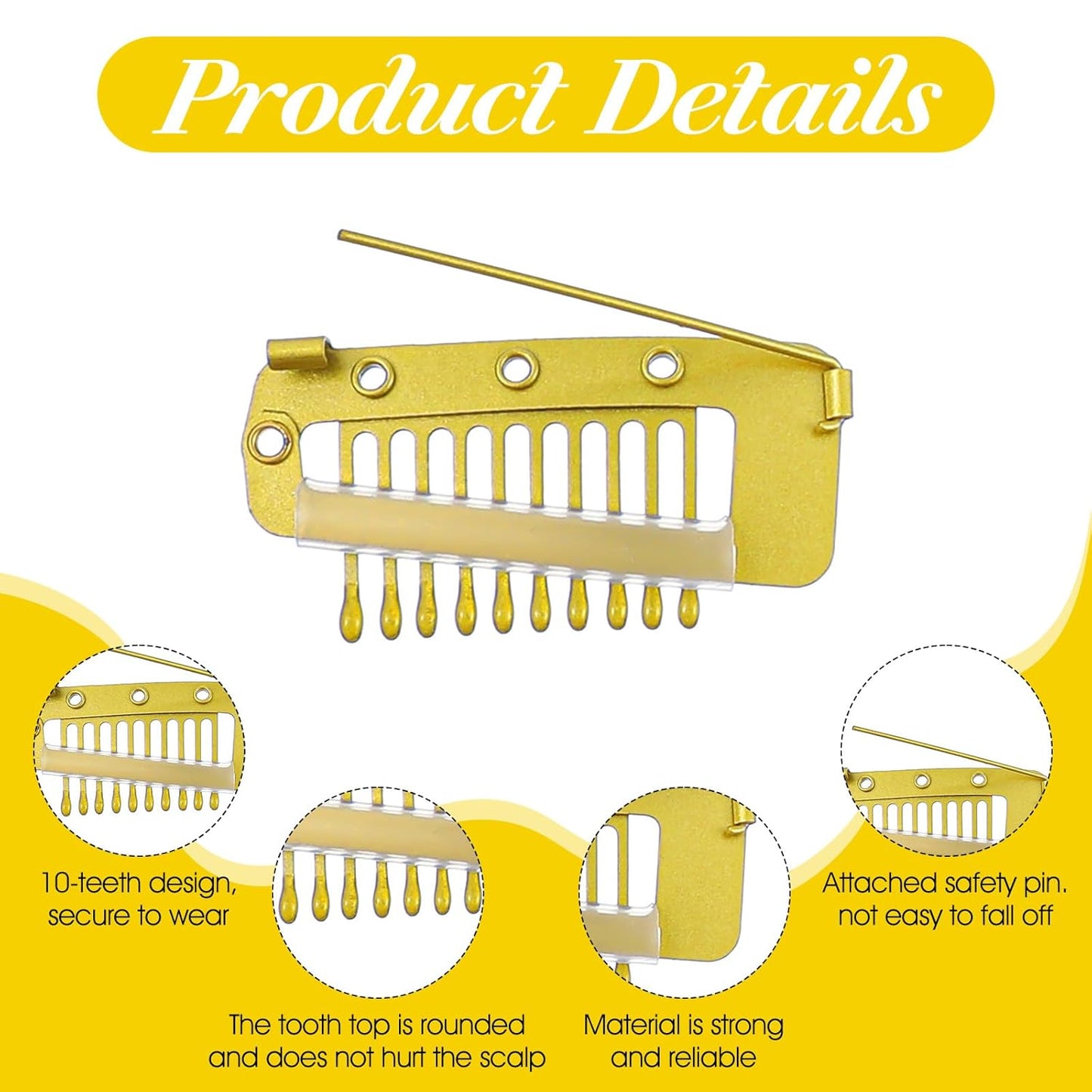 12Pcs Chunni Clips with Safety Pins, Dupatta Clips, 10-Teeth Hair Extension Snap Clip to Secure Setting Clip for Girls Women Headscarf & Hijab