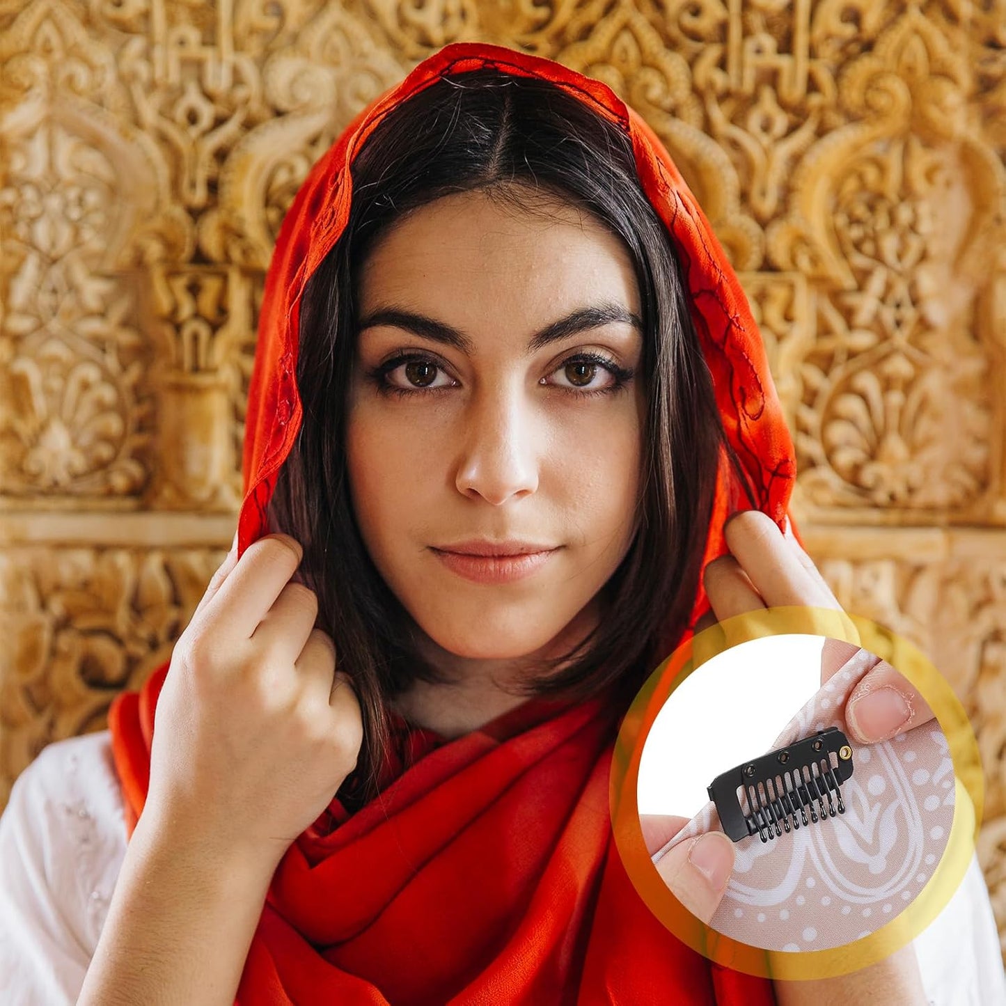 12Pcs Chunni Clips with Safety Pins, Dupatta Clips, 10-Teeth Hair Extension Snap Clip to Secure Setting Clip for Girls Women Headscarf & Hijab