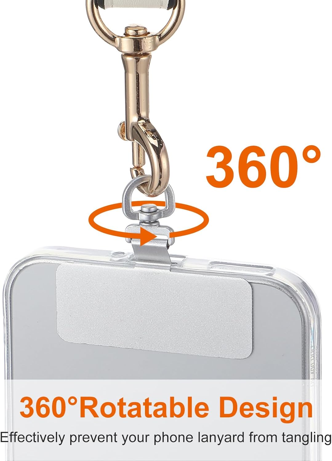 2PCS Rotatable 360° Phone Tether Tab, Stainless Steel Phone Lanyard Tab Rectangle Tether Tabs for Most Full Coverage Cases, Universal Cellphone Wrist Crossbody Strap(Silver)