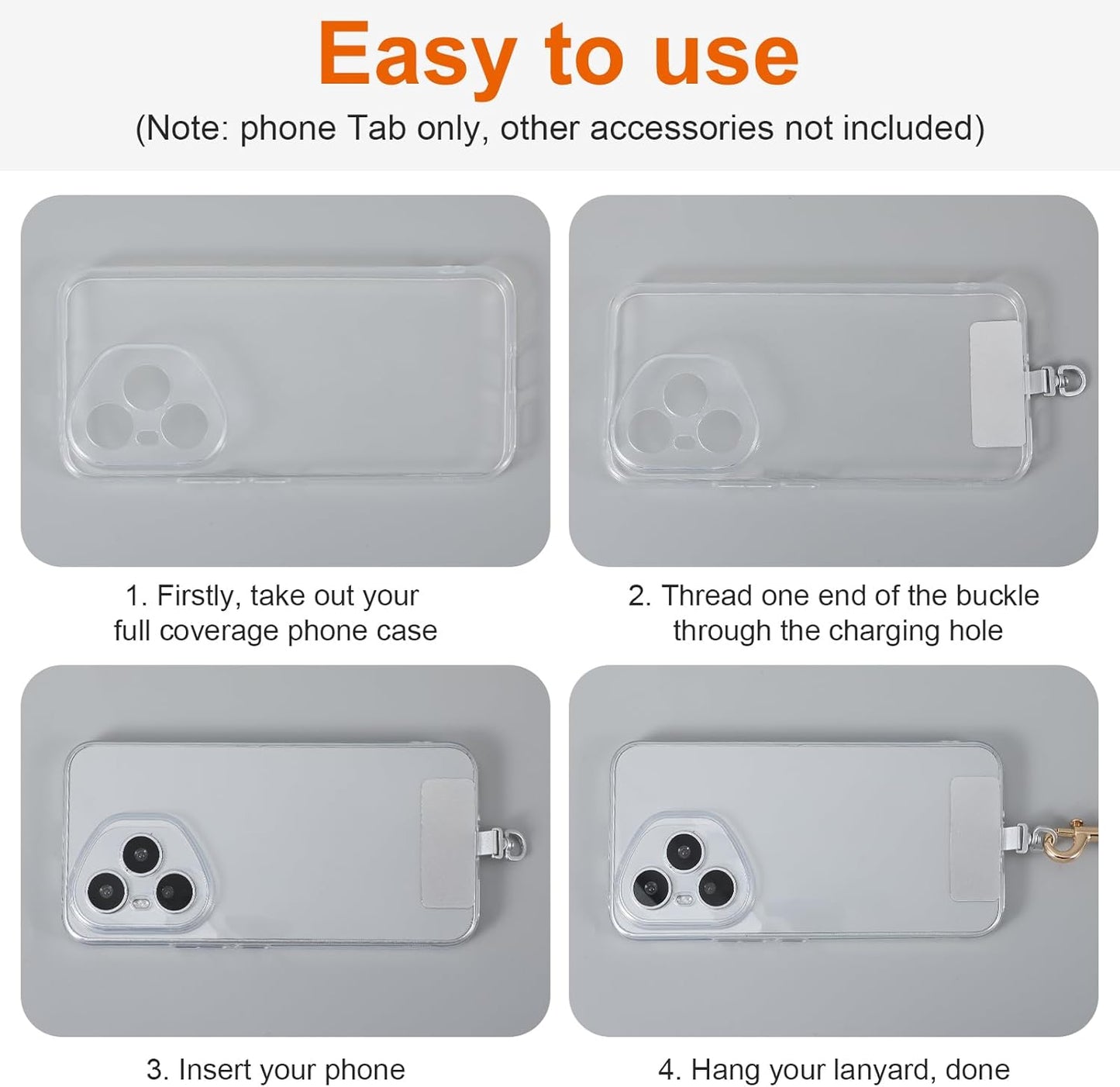 2PCS Rotatable 360° Phone Tether Tab, Stainless Steel Phone Lanyard Tab Rectangle Tether Tabs for Most Full Coverage Cases, Universal Cellphone Wrist Crossbody Strap(Silver)