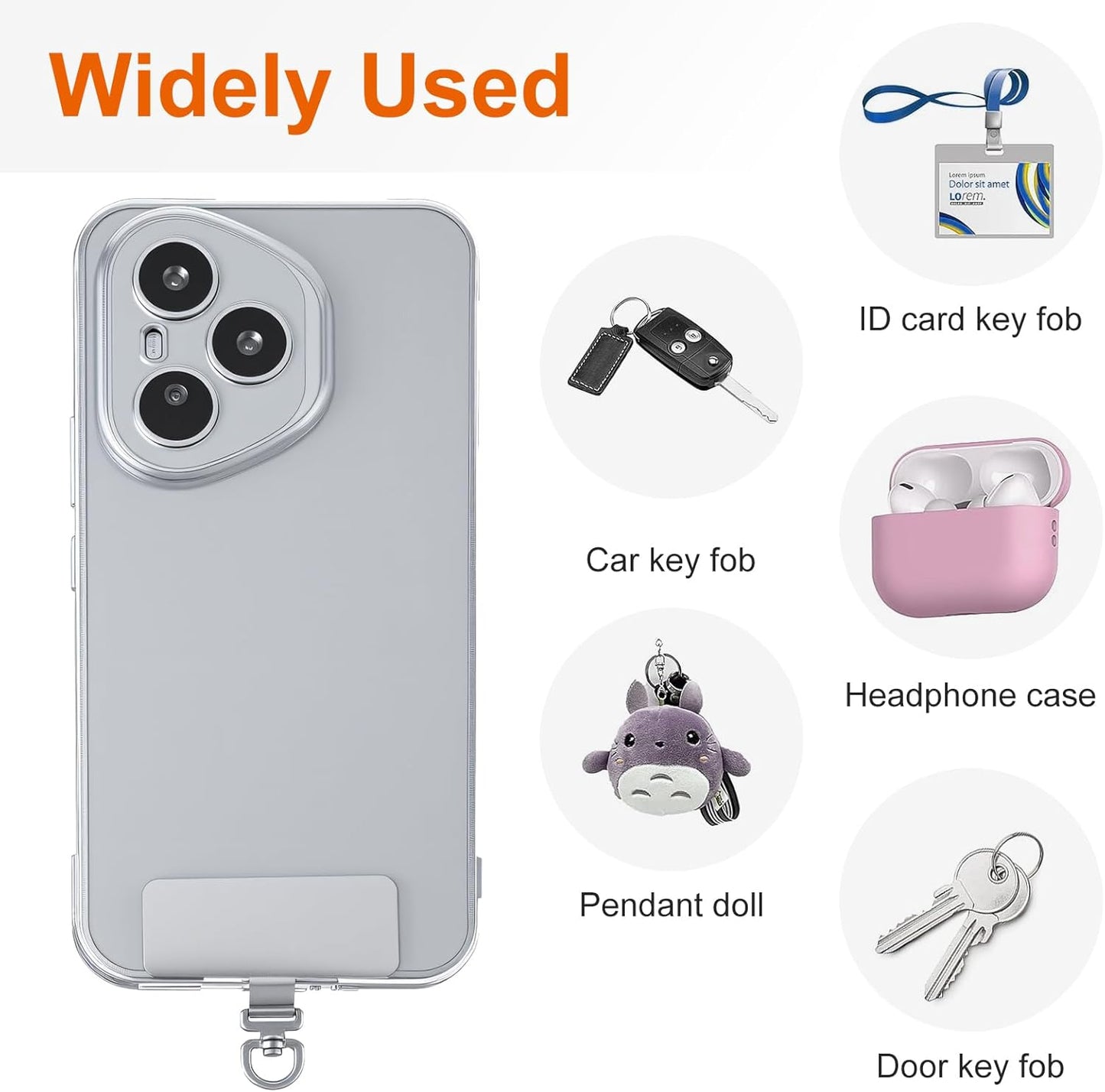 2PCS Rotatable 360° Phone Tether Tab, Stainless Steel Phone Lanyard Tab Rectangle Tether Tabs for Most Full Coverage Cases, Universal Cellphone Wrist Crossbody Strap(Silver)
