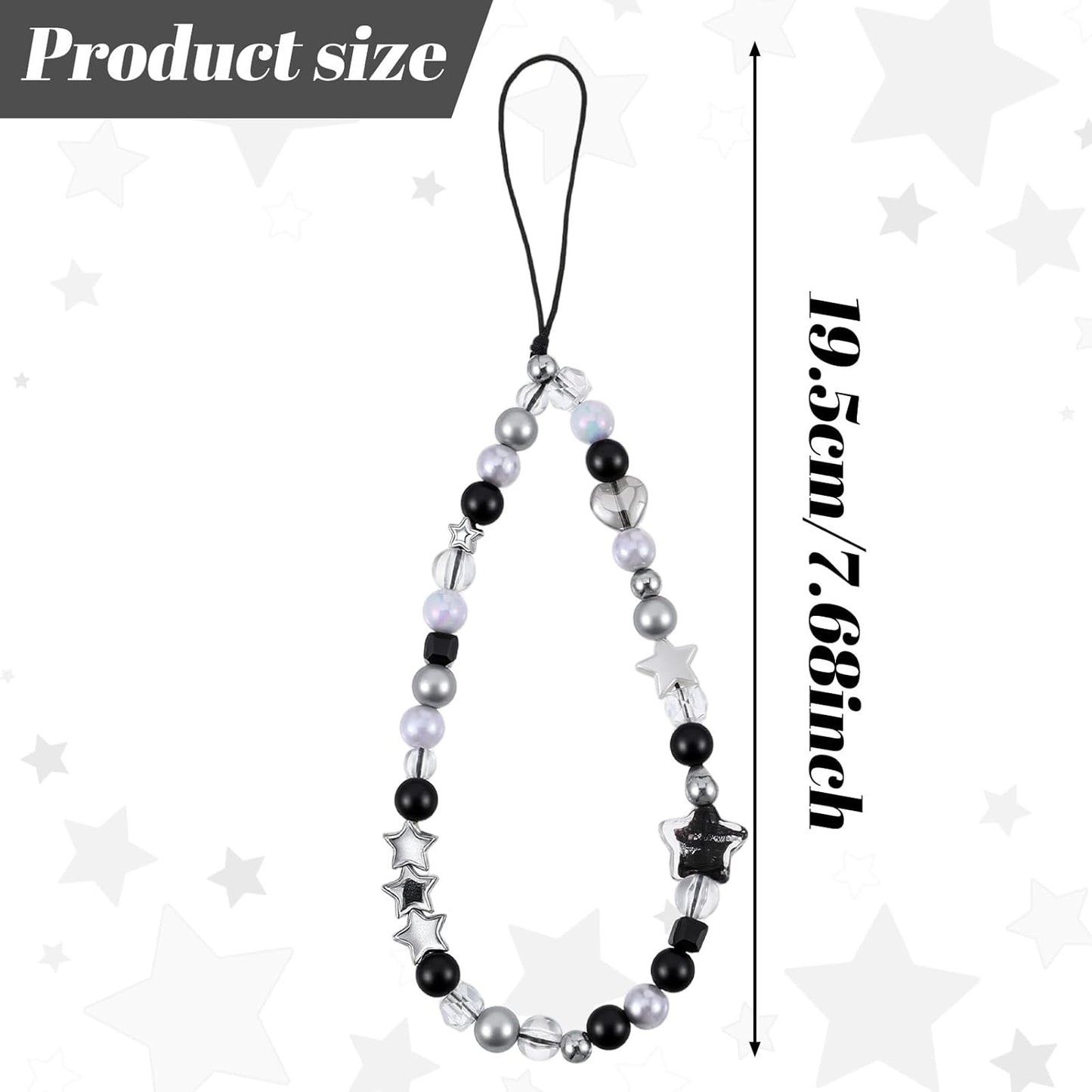 Beaded Camera Hand Strap, Cool Black Star Phone Lanyard Wrist Cute Bag Charm Digital Camera Wrist Strap for Phone Bag Keychain