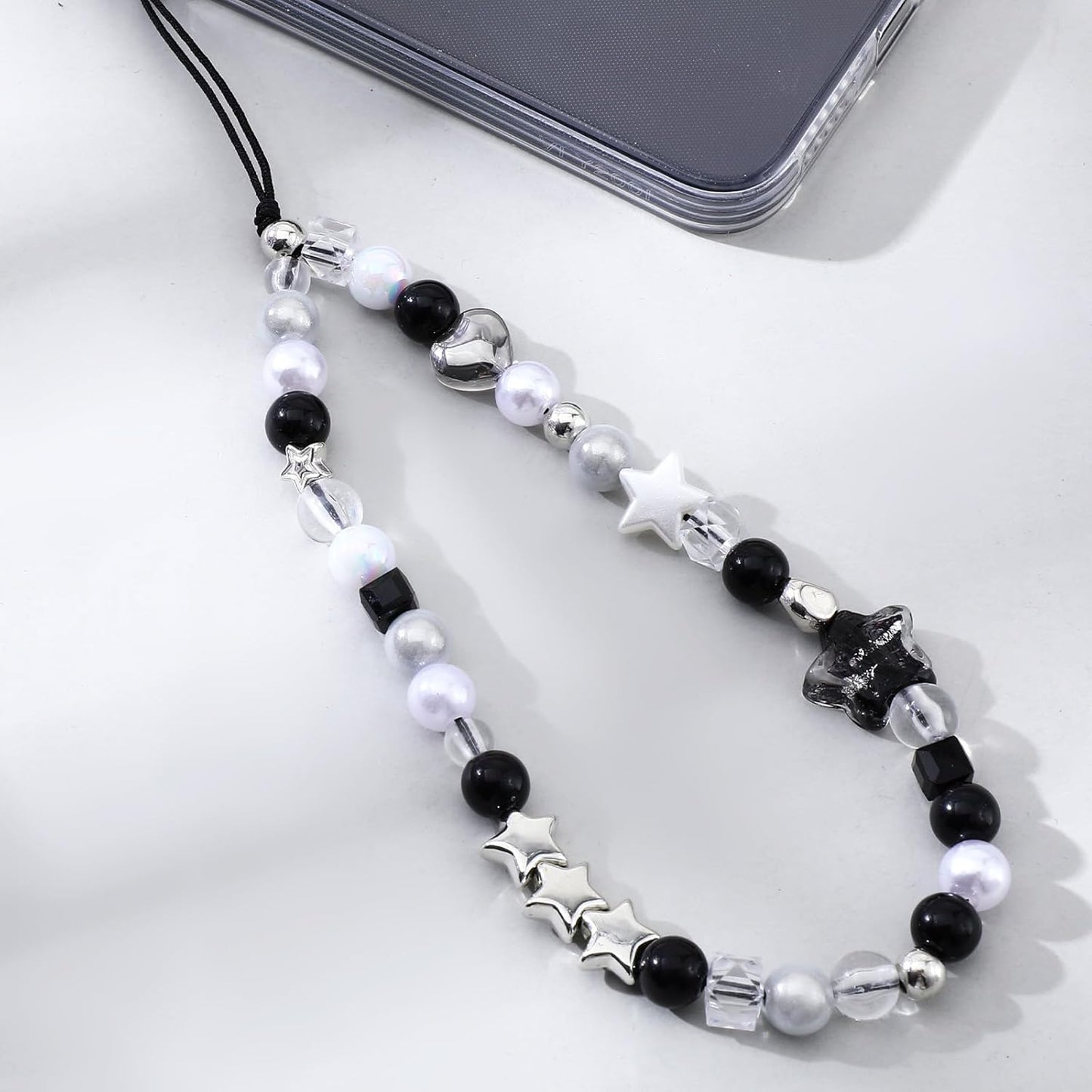 Beaded Camera Hand Strap, Cool Black Star Phone Lanyard Wrist Cute Bag Charm Digital Camera Wrist Strap for Phone Bag Keychain