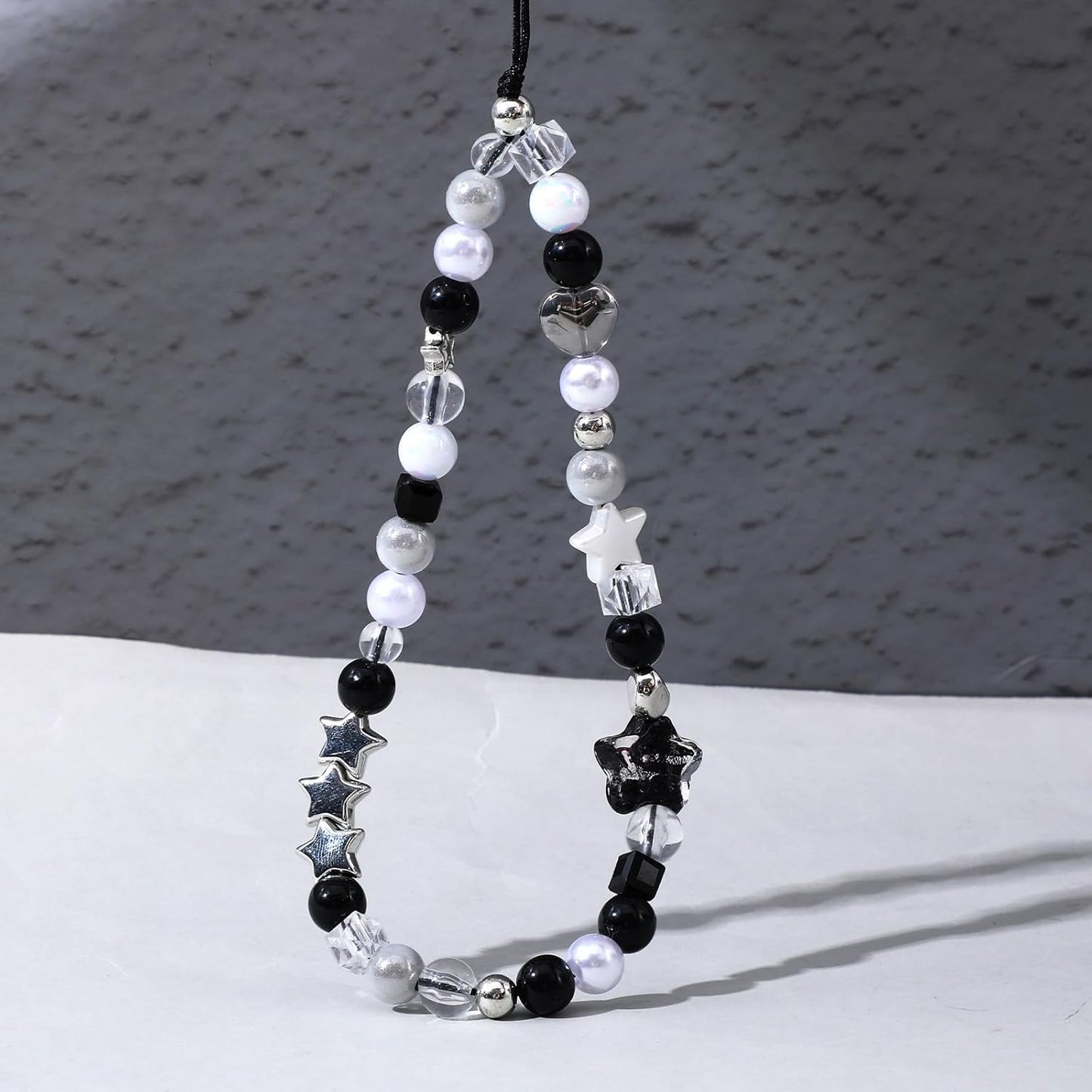 Beaded Camera Hand Strap, Cool Black Star Phone Lanyard Wrist Cute Bag Charm Digital Camera Wrist Strap for Phone Bag Keychain