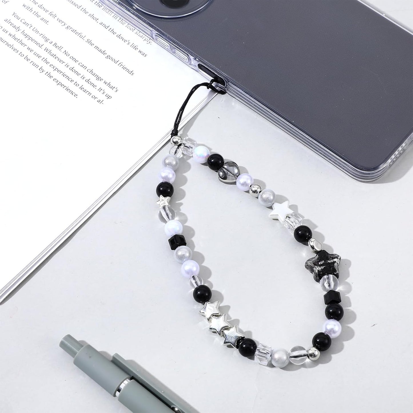 Beaded Camera Hand Strap, Cool Black Star Phone Lanyard Wrist Cute Bag Charm Digital Camera Wrist Strap for Phone Bag Keychain