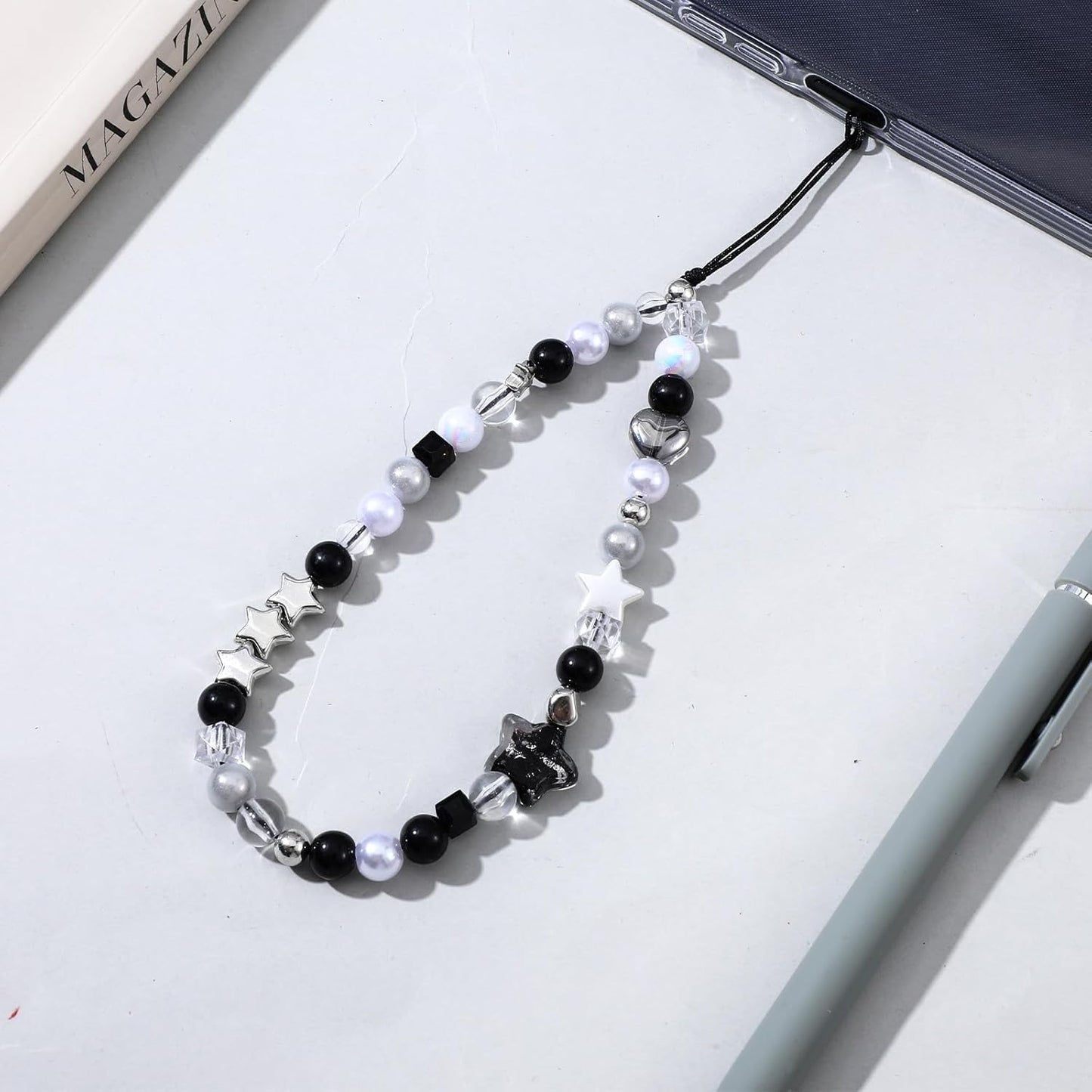 Beaded Camera Hand Strap, Cool Black Star Phone Lanyard Wrist Cute Bag Charm Digital Camera Wrist Strap for Phone Bag Keychain
