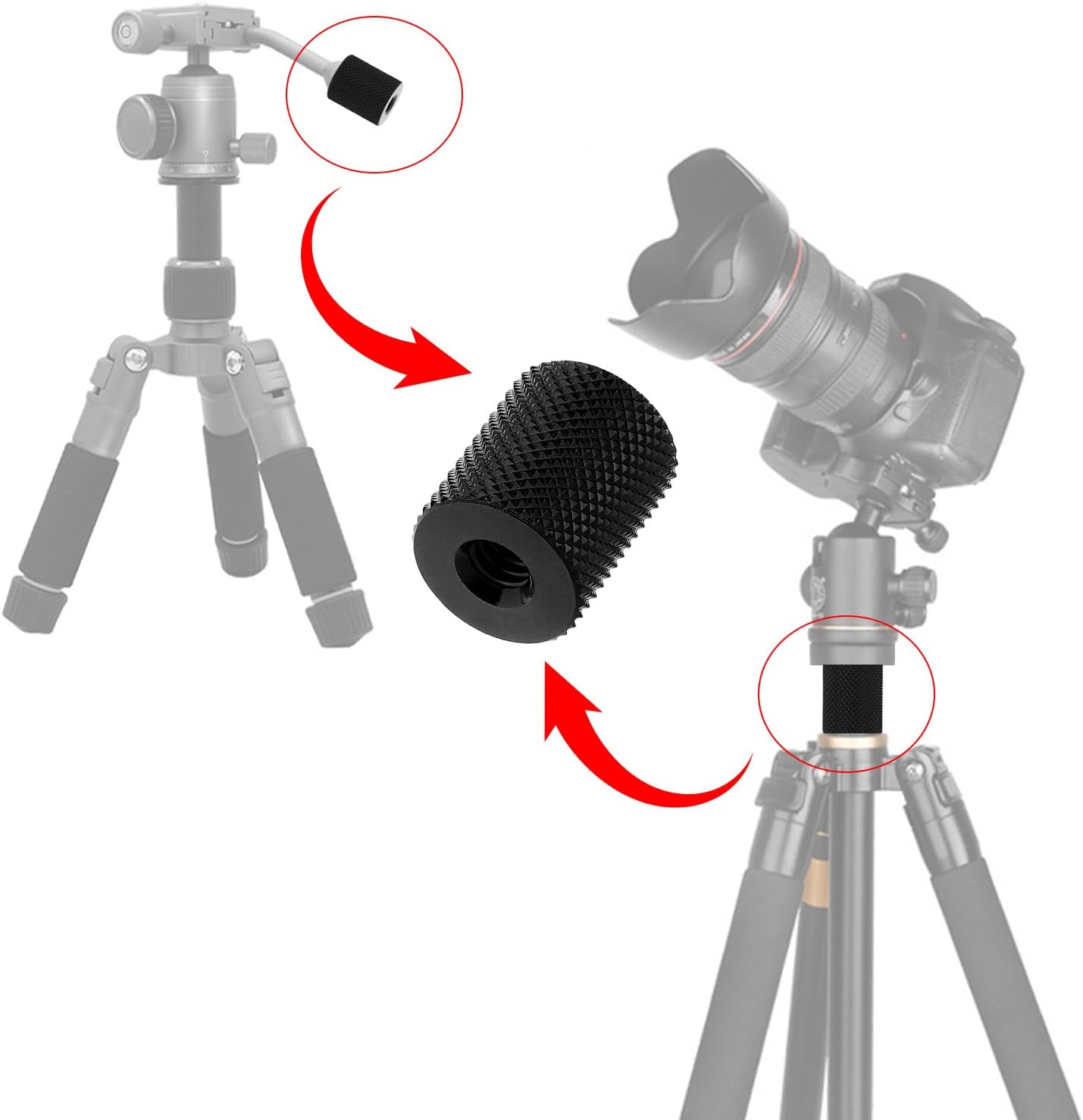 4 Pcs Double Female Thread Tripod Cylinder Adapter Screw 1/4 to 1/4 with Center 1/4-20 Thread Photography Equipment Camera Tripod Nut Accessories Suitable for Electric Rails and Light Stands