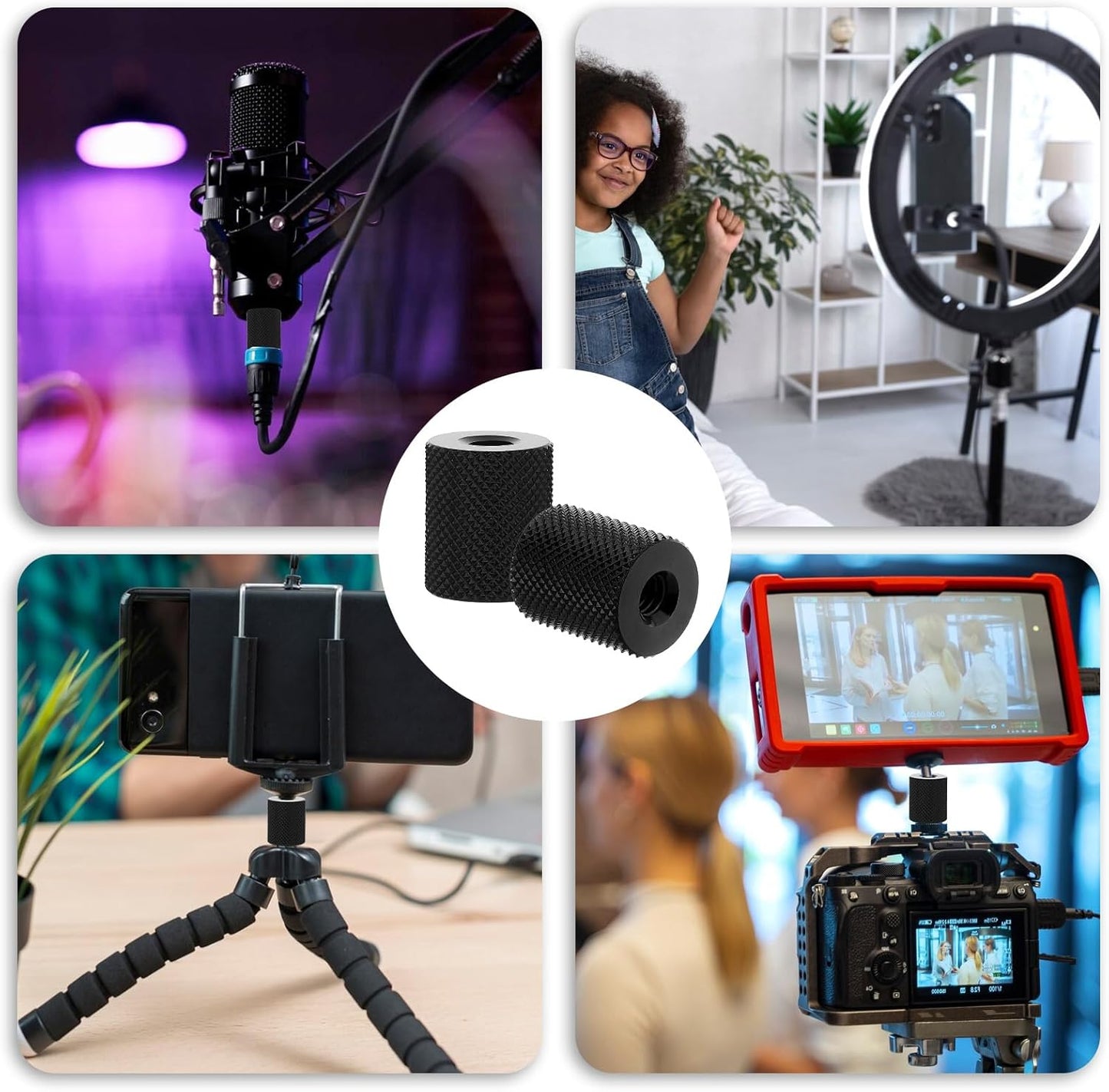 4 Pcs Double Female Thread Tripod Cylinder Adapter Screw 1/4 to 1/4 with Center 1/4-20 Thread Photography Equipment Camera Tripod Nut Accessories Suitable for Electric Rails and Light Stands