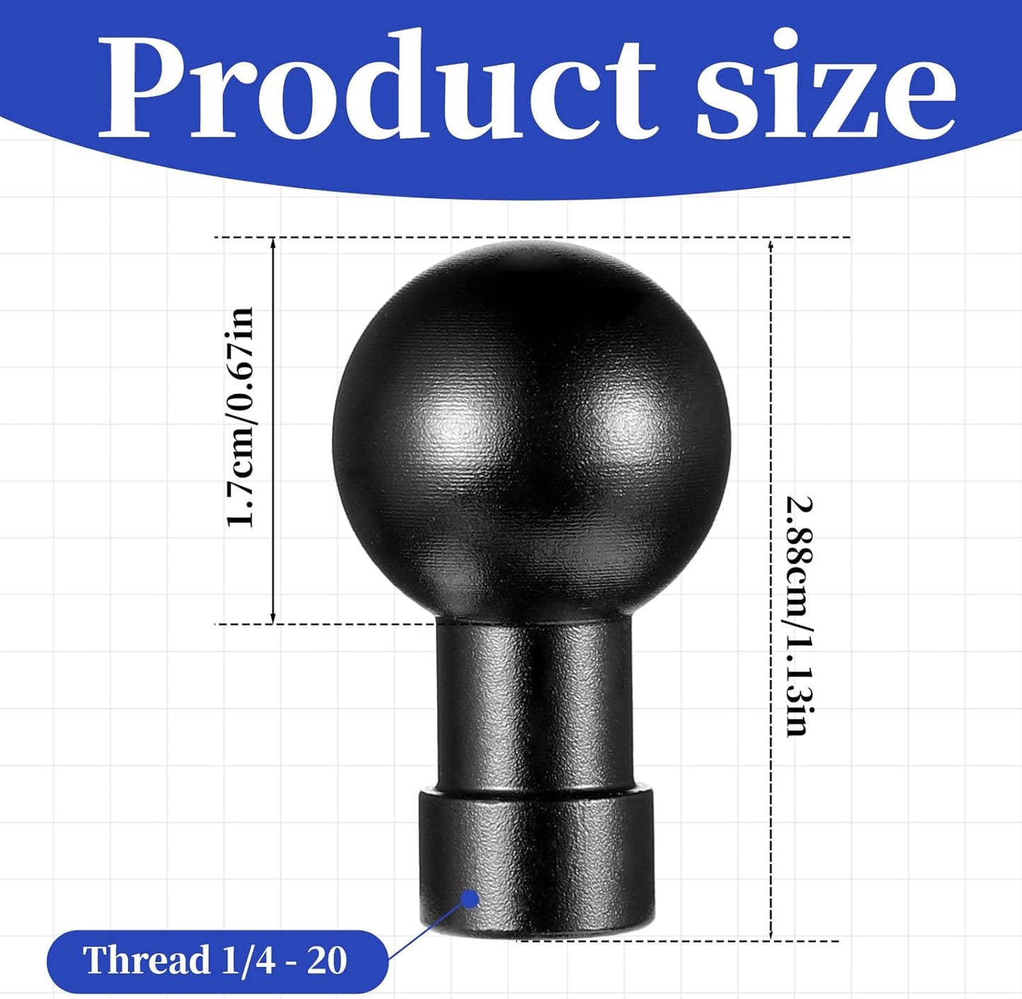 Vin Beauty 17mm Ball Head Mount Aluminum 1/4"-20 Screw Male/Female Adapter for Action Camera Phone Helmet Stand GPS Holder Bracket