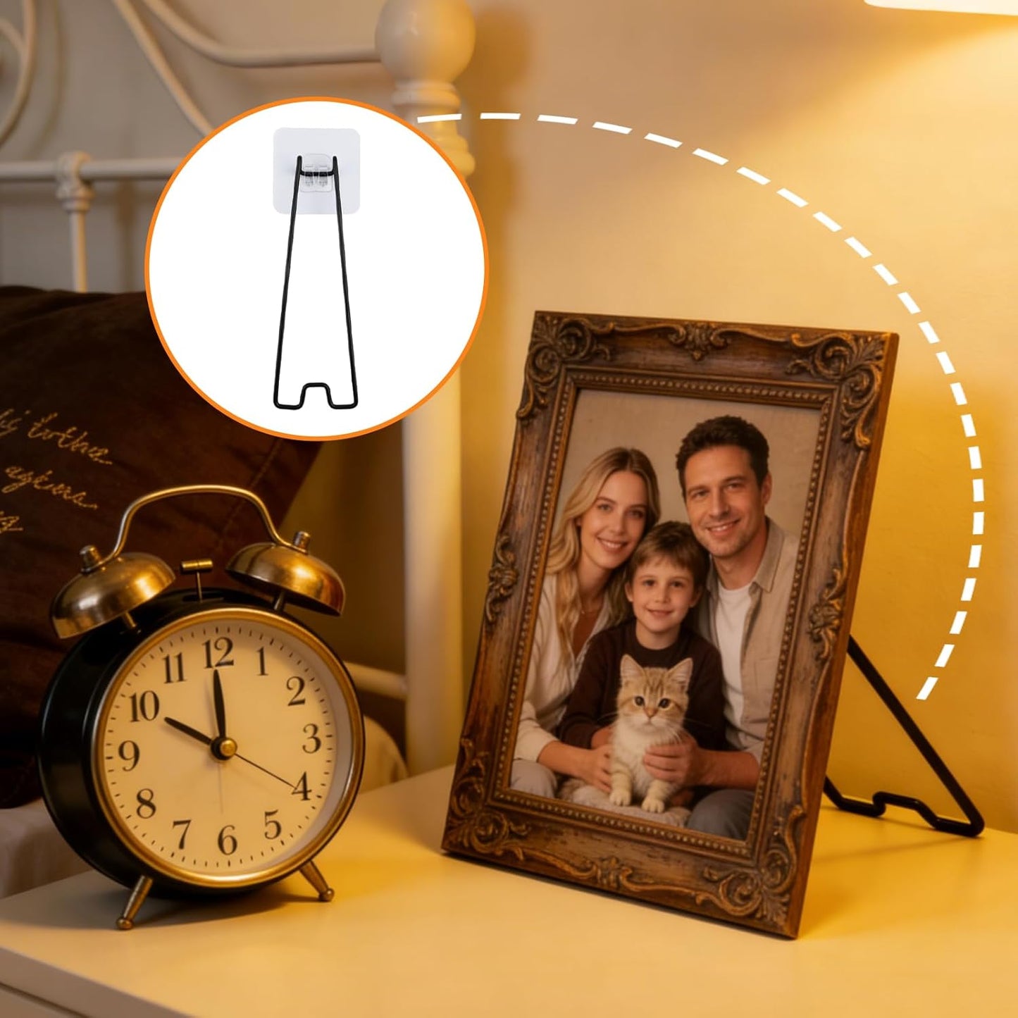 4Pcs Picture Frame Stand - Black Metal Table top easel -Heavy Duty Picture Holder Stand with Self-Adhesive for 5.9 to 10.2 inch Picture Frame Easel 5.12“ x 2.17”