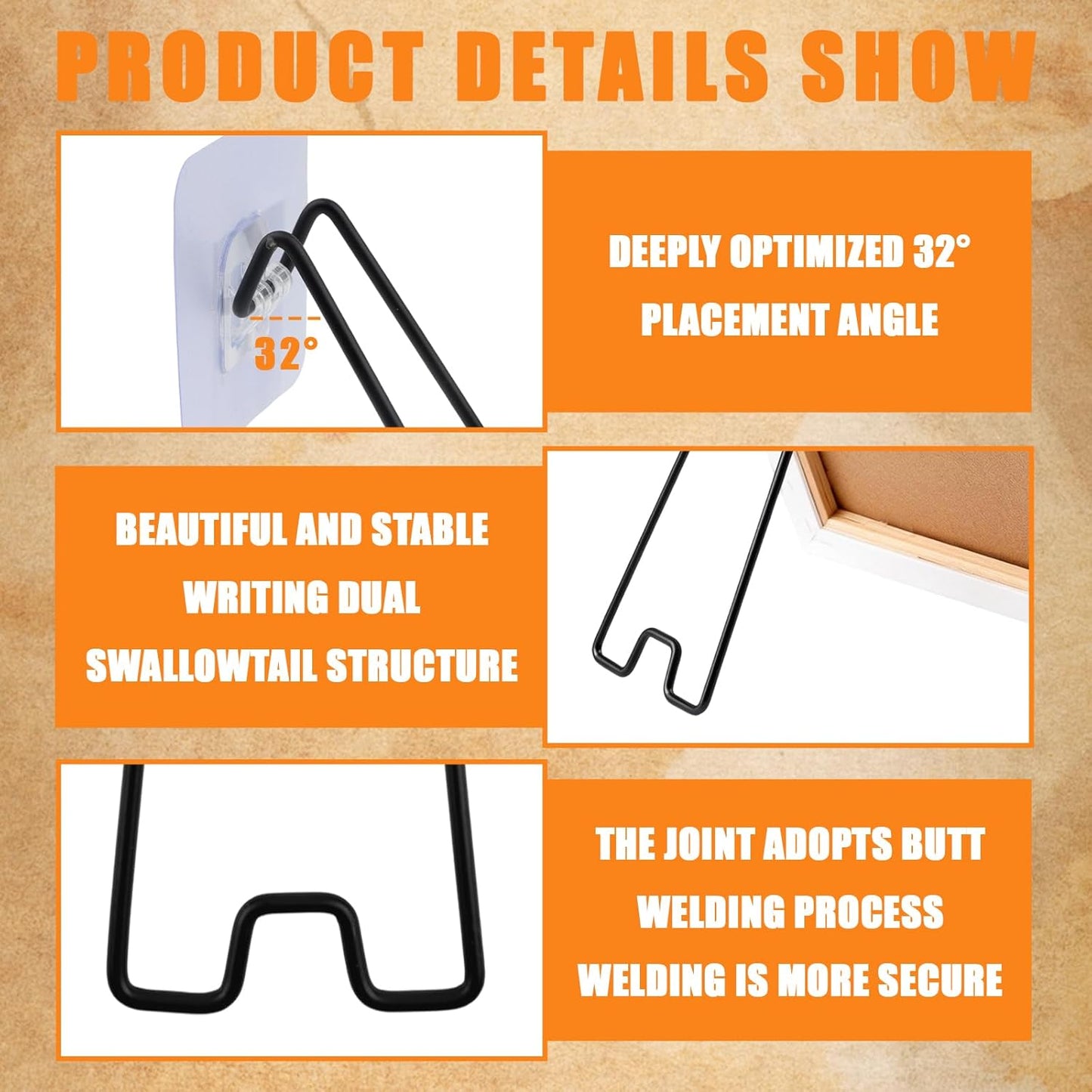 4Pcs Picture Frame Stand - Black Metal Table top easel -Heavy Duty Picture Holder Stand with Self-Adhesive for 5.9 to 10.2 inch Picture Frame Easel 5.12“ x 2.17”