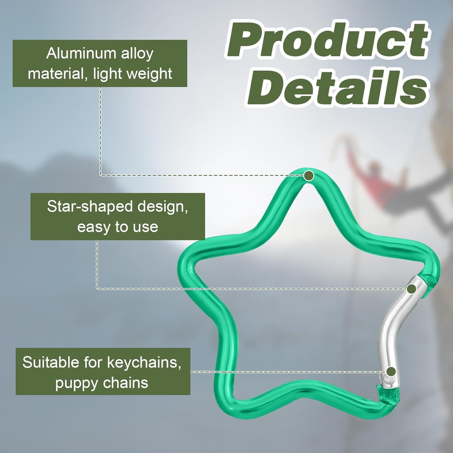 Xindojuz 10 PCS Aluminum Star Shape Carabiner Clip, Multicolor Spring Snap Hook Star Shaped Carabiner Keyring Holder Carabiners Keychain Outdoor Accessories for Camping, Hiking, Traveling (1.8 Inch)