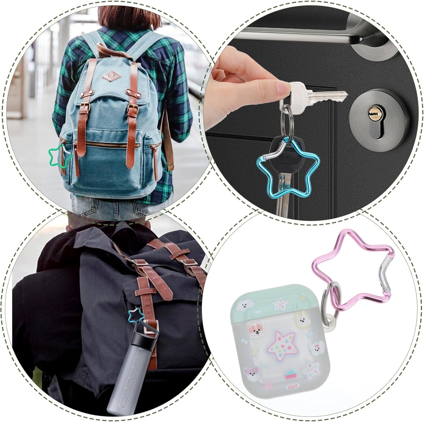 Xindojuz 10 PCS Aluminum Star Shape Carabiner Clip, Multicolor Spring Snap Hook Star Shaped Carabiner Keyring Holder Carabiners Keychain Outdoor Accessories for Camping, Hiking, Traveling (1.8 Inch)