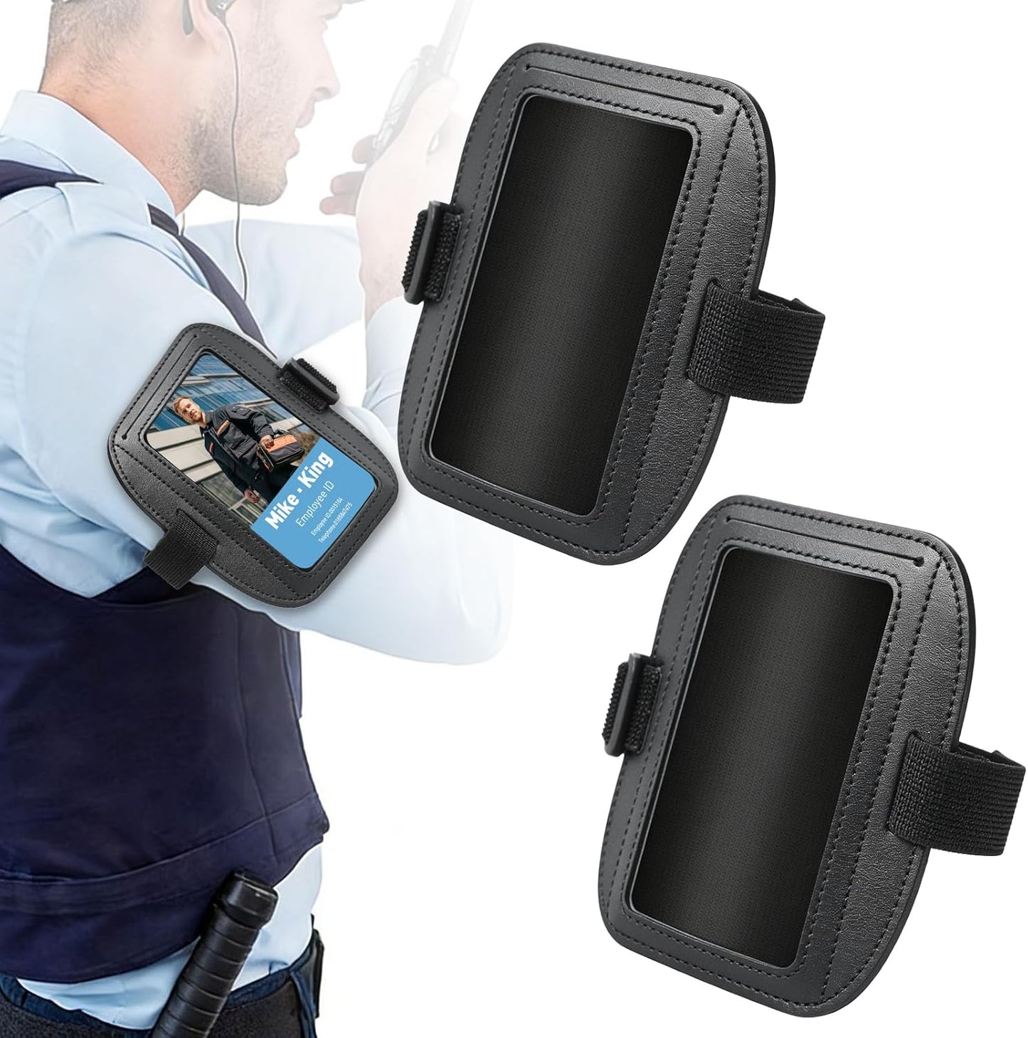 2 Pack Arm Badge Holder for Men, Leather ID Badge Holder, ID Holder, Armband Badge Holder with Adjustable Elastic Arm Band, Ski Pass Holder for Work, Gym, Running & Outdoor Sports