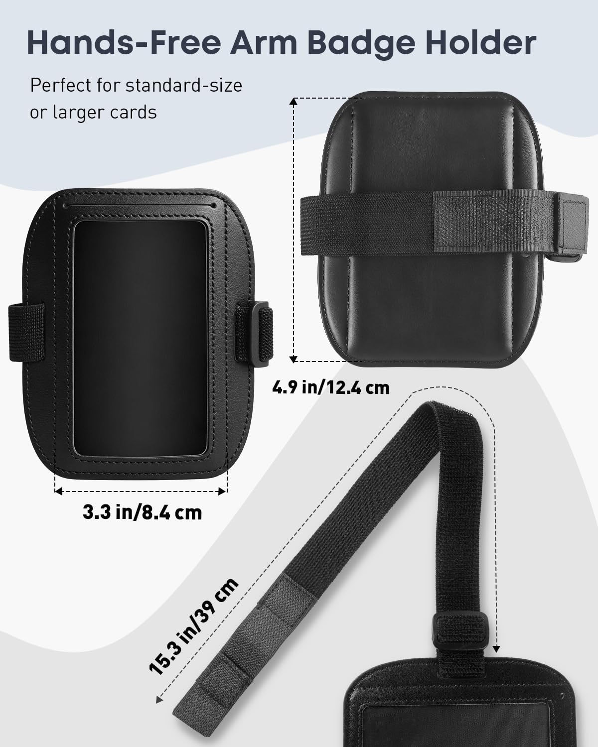 2 Pack Arm Badge Holder for Men, Leather ID Badge Holder, ID Holder, Armband Badge Holder with Adjustable Elastic Arm Band, Ski Pass Holder for Work, Gym, Running & Outdoor Sports