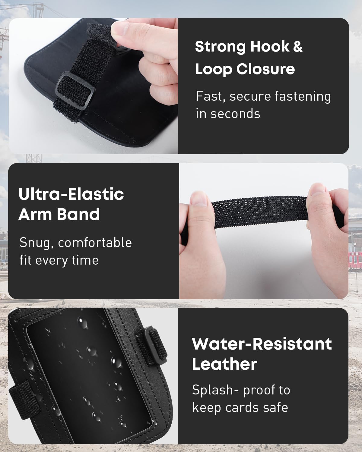 2 Pack Arm Badge Holder for Men, Leather ID Badge Holder, ID Holder, Armband Badge Holder with Adjustable Elastic Arm Band, Ski Pass Holder for Work, Gym, Running & Outdoor Sports