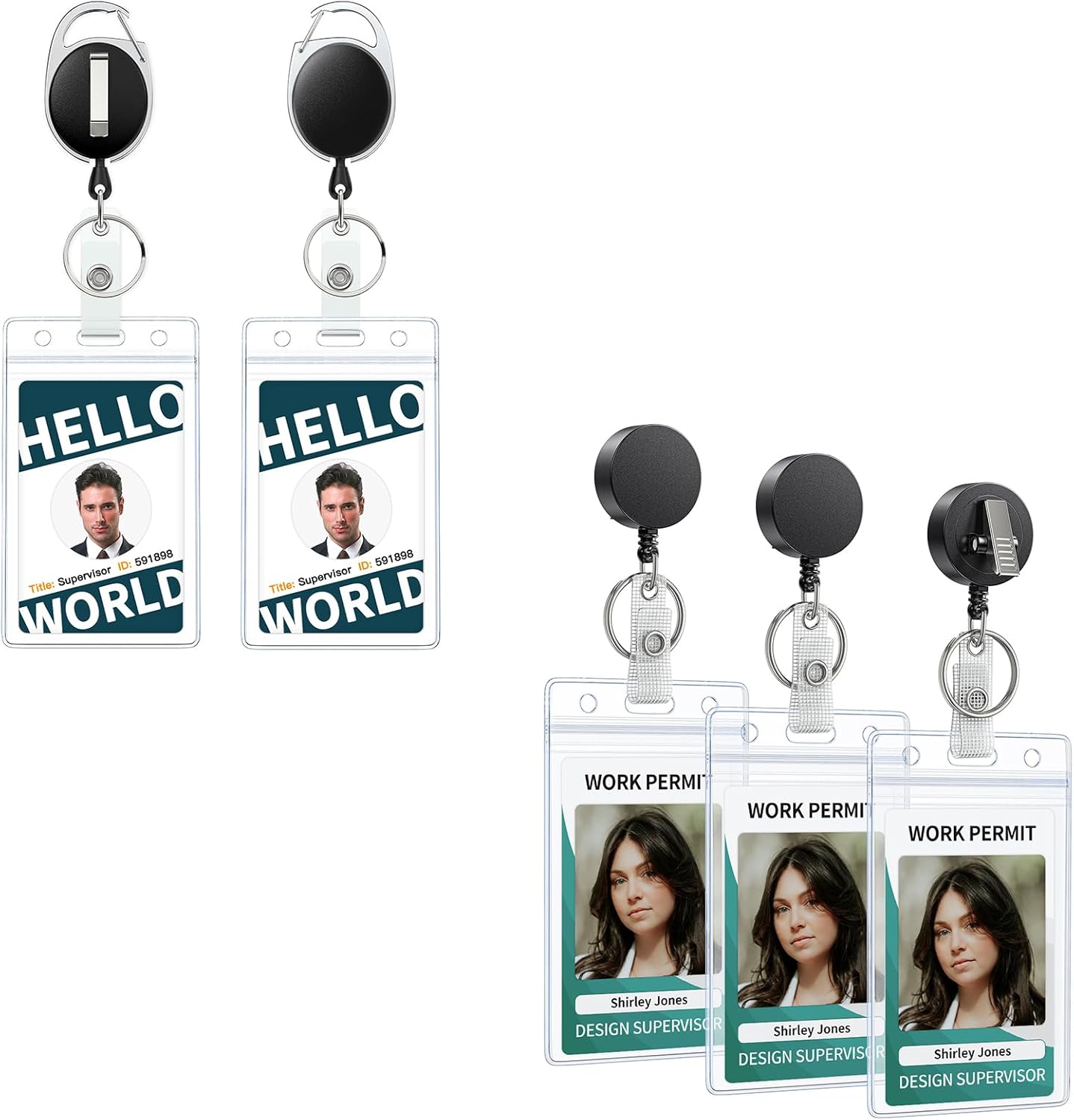 Badge Holder Vertical Clear Plastic Case with Retractable Badge Reel Carabiner Clip with Swivel Alligator Clip Soft Waterproof Card Protector