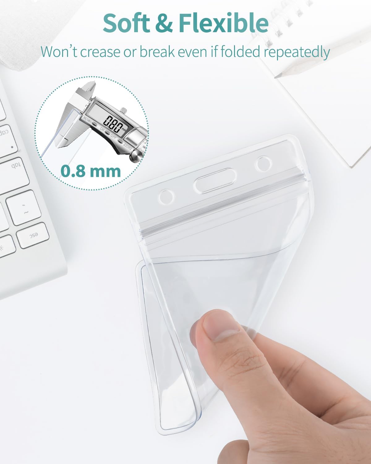 Badge Holder Vertical Clear Plastic Case with Retractable Badge Reel Carabiner Clip with Swivel Alligator Clip Soft Waterproof Card Protector