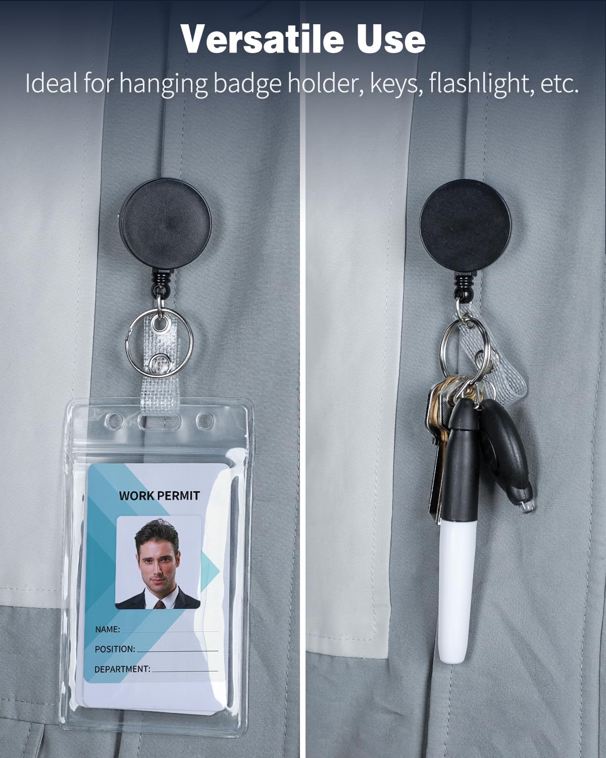 Badge Holder Vertical Clear Plastic Case with Retractable Badge Reel Carabiner Clip with Swivel Alligator Clip Soft Waterproof Card Protector
