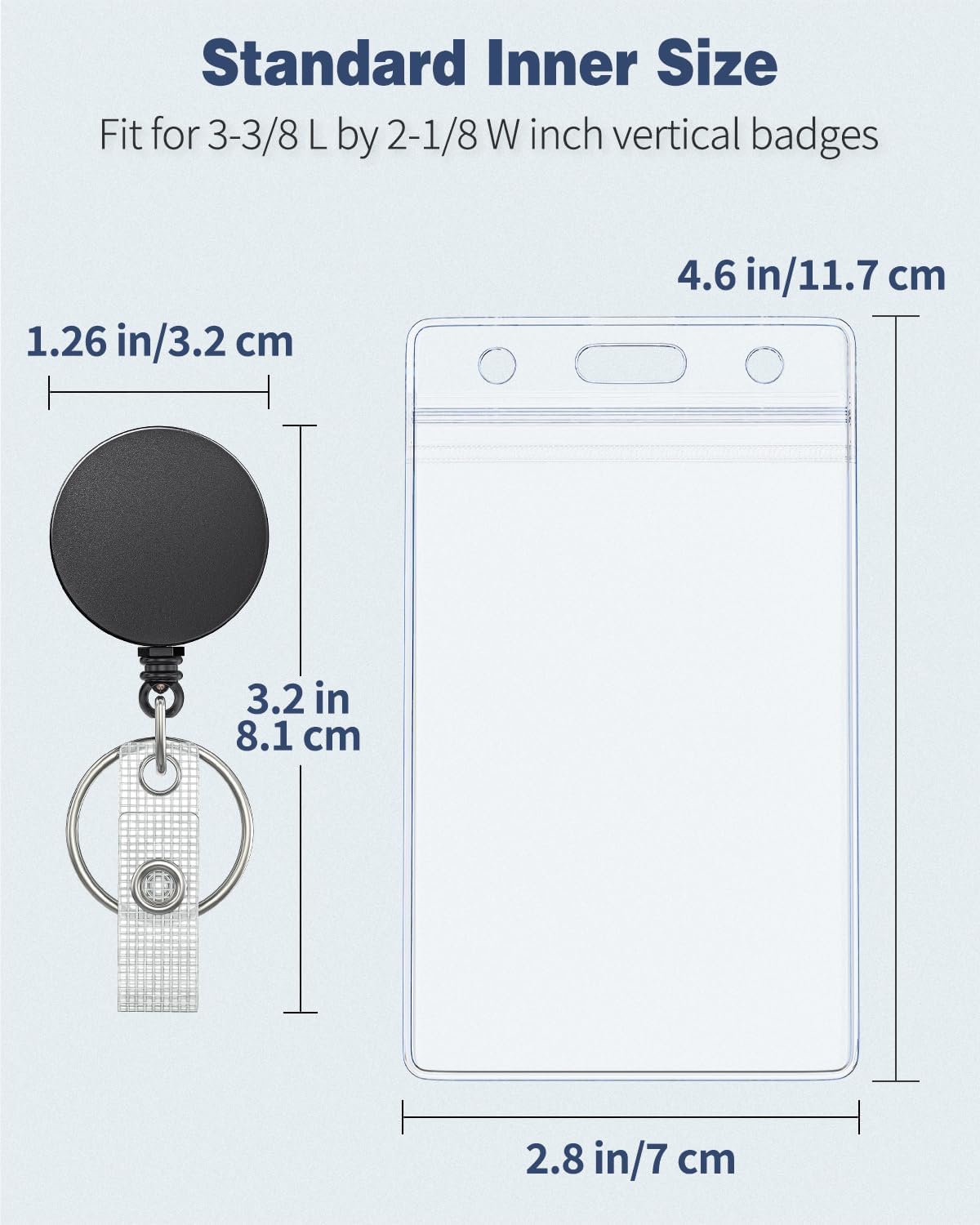 Badge Holder Vertical Clear Plastic Case with Retractable Badge Reel Carabiner Clip with Swivel Alligator Clip Soft Waterproof Card Protector