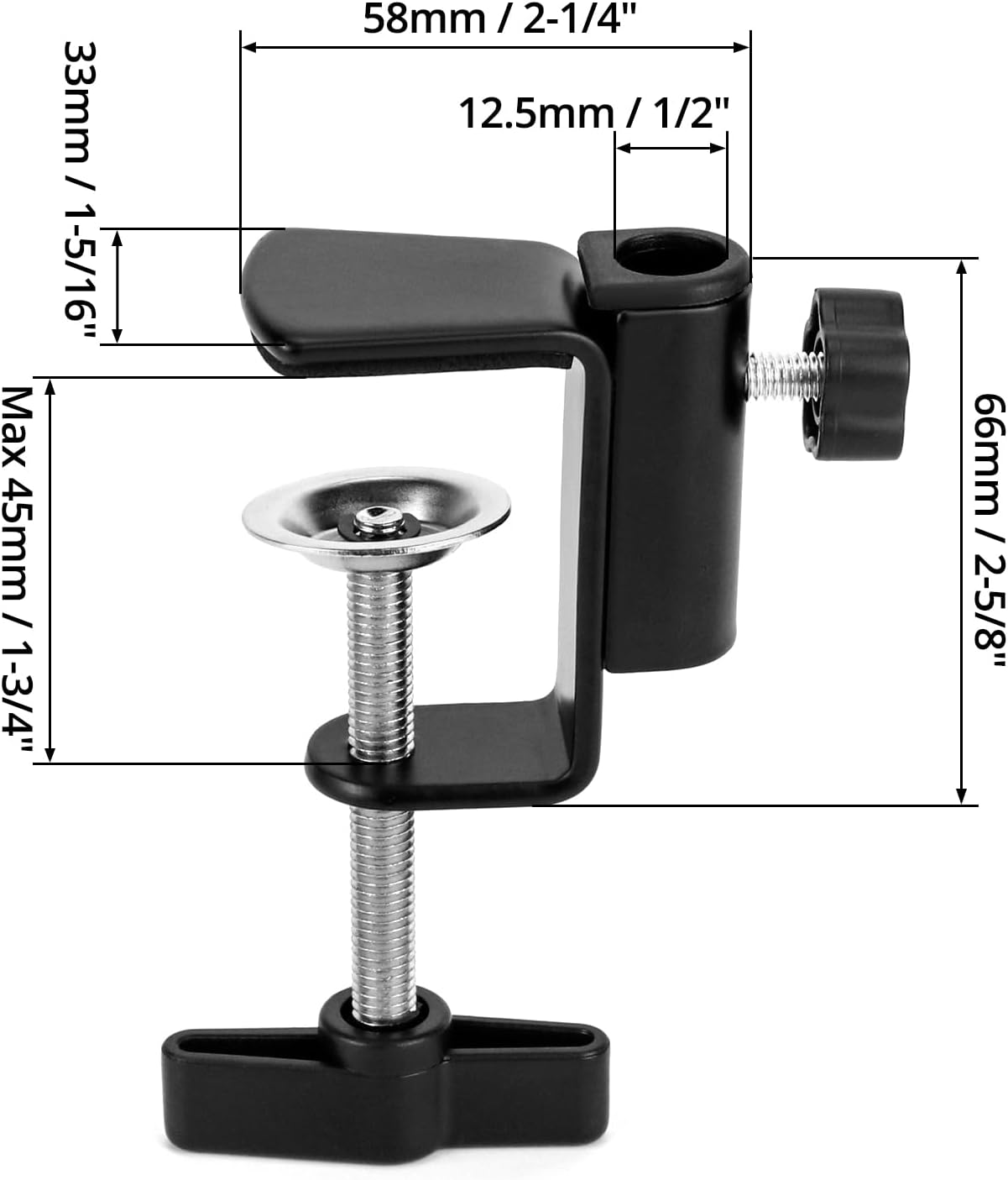 Universal Desk C-Clamp with 1/2" Thread Hole, 4 Pack Adjustable Metal Mounting Table Clamp, Desk Light Clamp Mount Holder for Swing Arm Magnifying Desk Lamp Microphone Camera