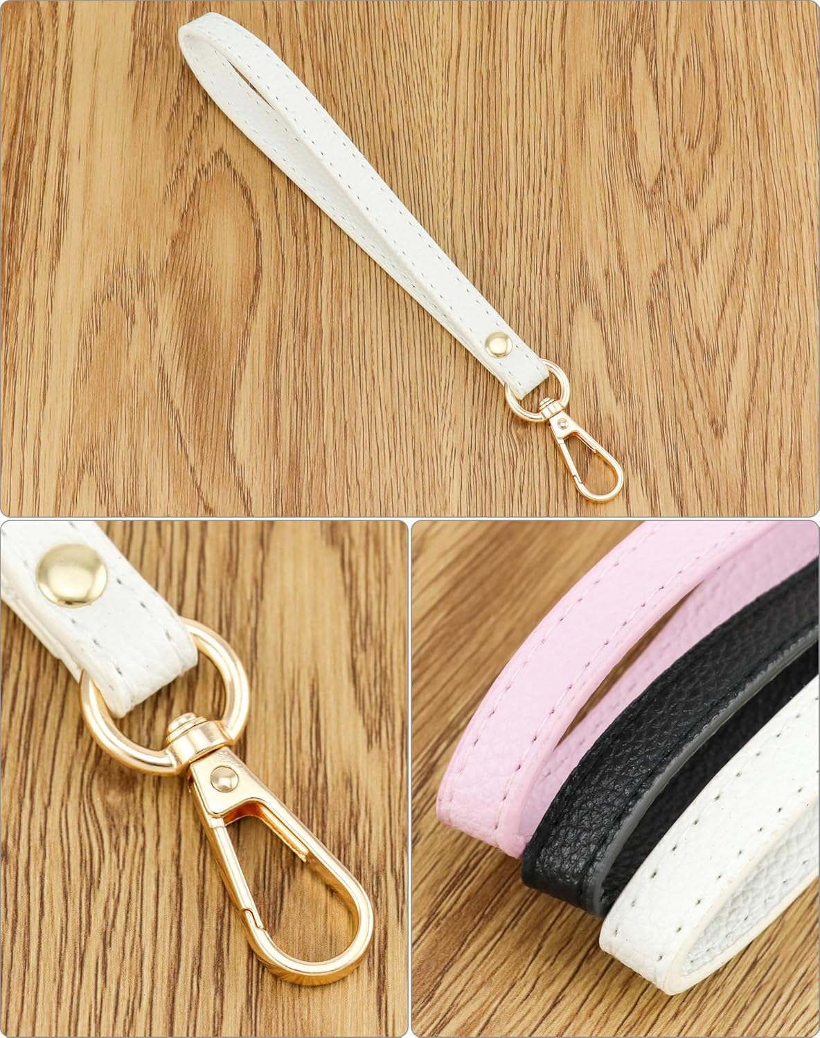 Leather Wristlet Strap, 5 Pcs 20 cm x 1.2 cm Short Purse Strap Genuine Leather Wristlet, Keychain Handle Rope, Handbags Strap, for Clutch Purse Wallet Cellphone Case DIY Accessory