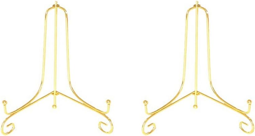 Plate Stands for Display 4 Inch - Decorative Plate Holder - Gold Metal Picture Stand for Table - Small Easels for Display Card, Photo, Mini Sign, and PSA Slab - Ideal for Party and Wedding - 2 Pack