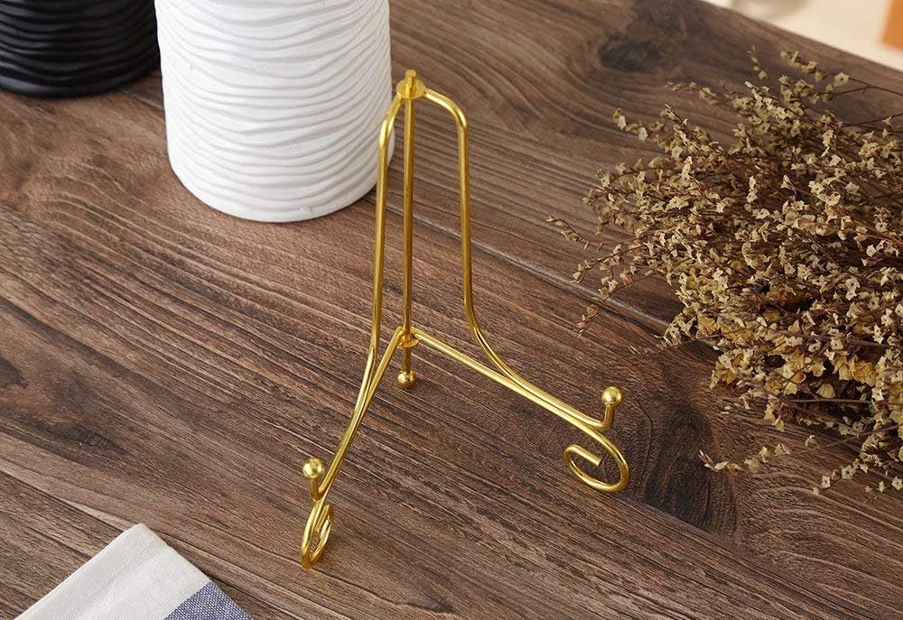 Plate Stands for Display 4 Inch - Decorative Plate Holder - Gold Metal Picture Stand for Table - Small Easels for Display Card, Photo, Mini Sign, and PSA Slab - Ideal for Party and Wedding - 2 Pack
