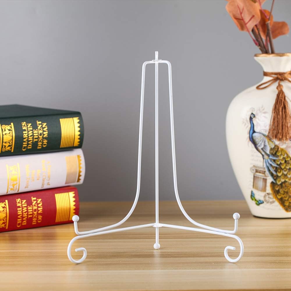 (2 pack 10" Iron Large Plate Stand, White Iron Easel Plate Display Photo Holder Stand, Displays Picture Frames, Cookbooks, Decorative Plates, Tablets and Art