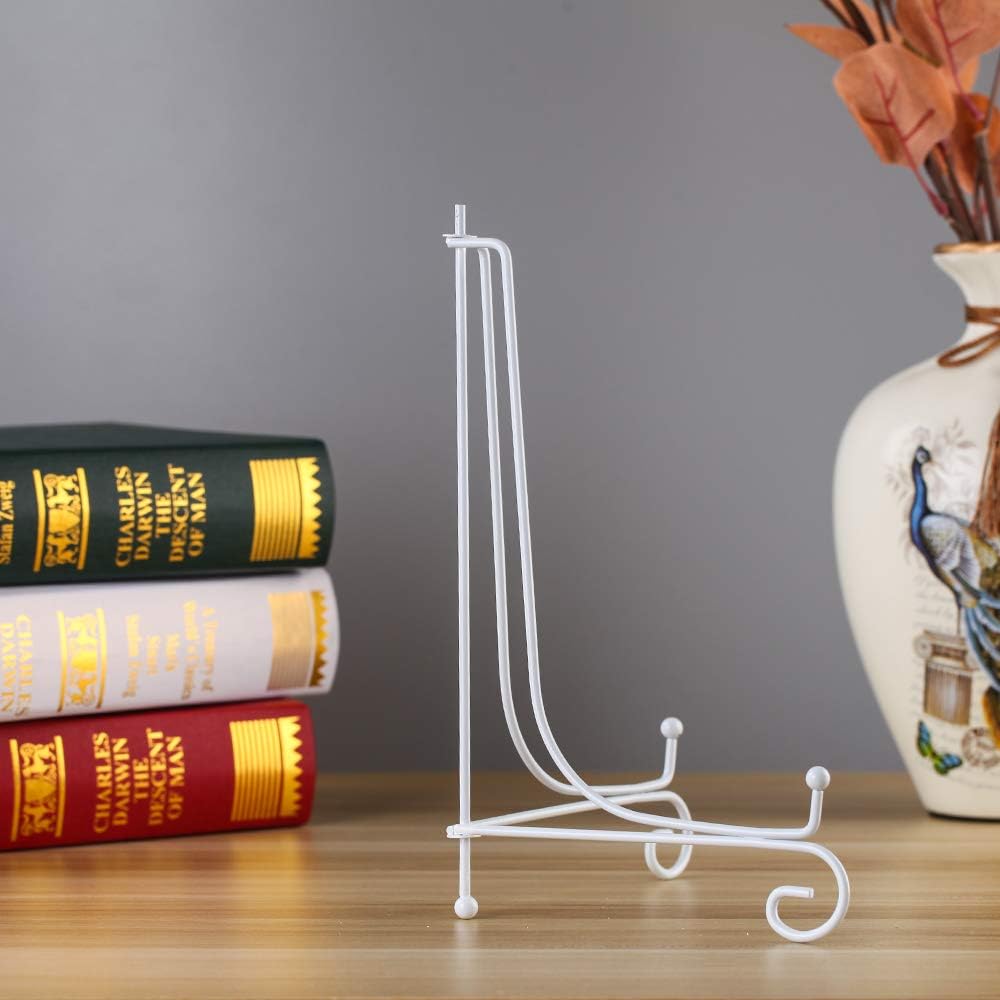 (2 pack 10" Iron Large Plate Stand, White Iron Easel Plate Display Photo Holder Stand, Displays Picture Frames, Cookbooks, Decorative Plates, Tablets and Art