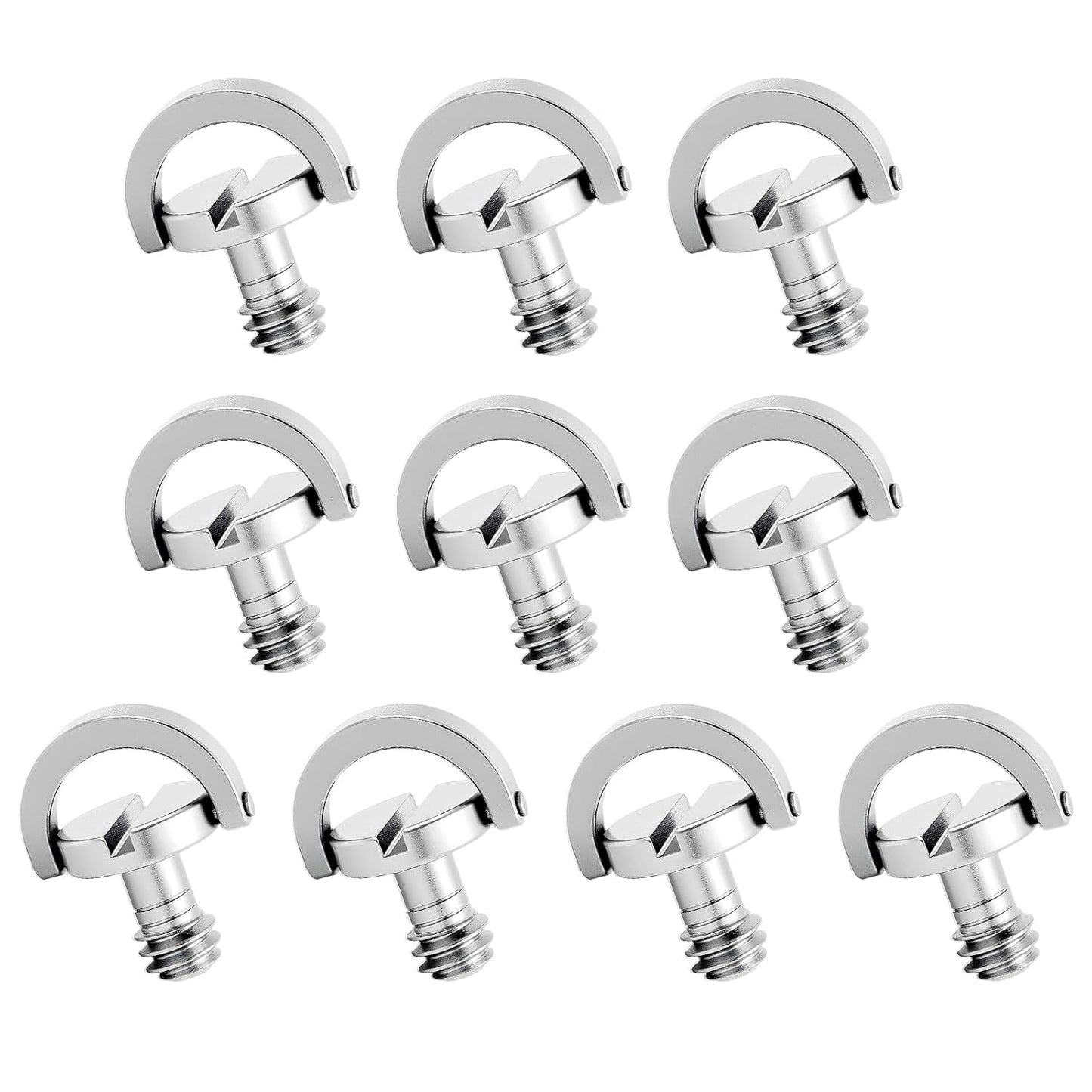 10 Pack Stainless Steel D Ring Screw Hinged Holder, 1/4"-20 Ring Camera Screws Tripod Camera Fixing Screwsfor Selfie Sticks, Gimbals, Quick Release Wrist Strap Mounting and Attachment