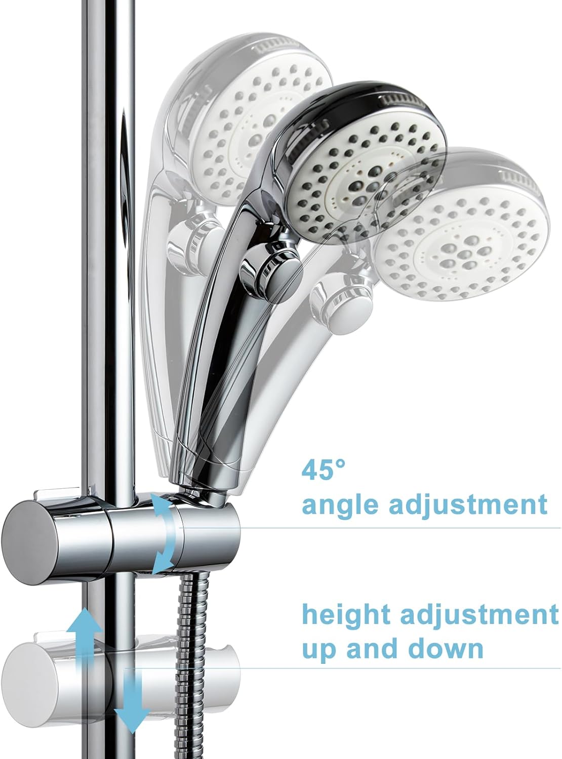 Shower Head Holder, Adjustable 0.75-1.00 in(19-25 mm) Diameter Hand Shower Holder Bracket for Slide Bar, Detachable Slider Clamp Bathroom Replacement, 360 Degree Rotation Sprayer Holder, Chrome