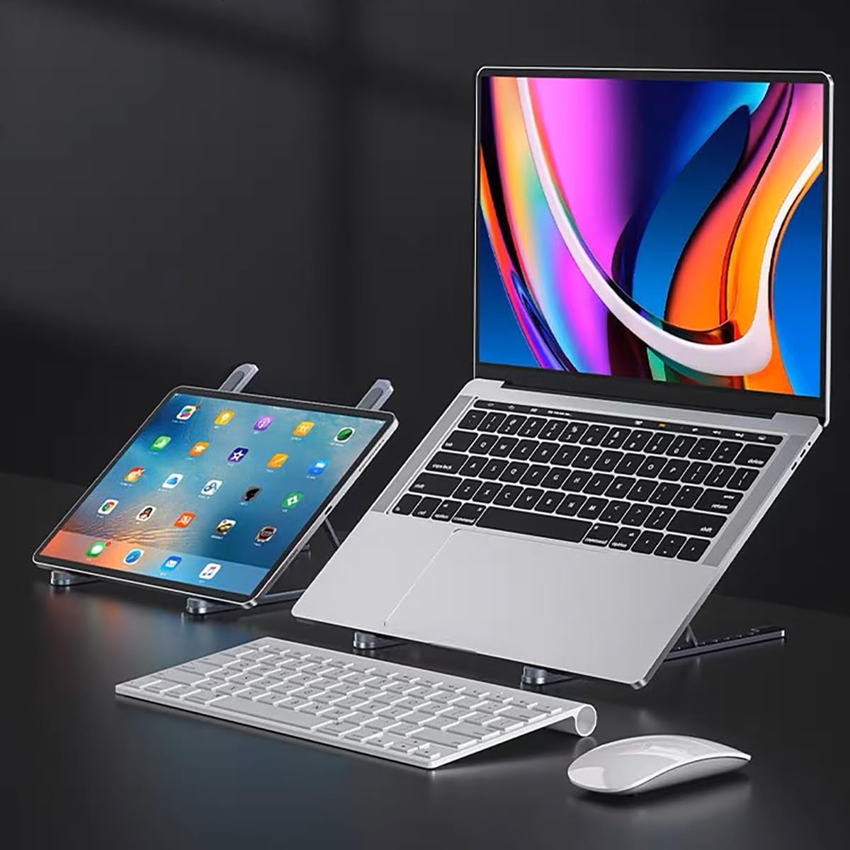 Portable Aluminum Laptop & Phone Stand, Adjustable, Foldable, Ergonomic, for MacBook, iPad, Tablets & Smartphones, Office Desk Accessories