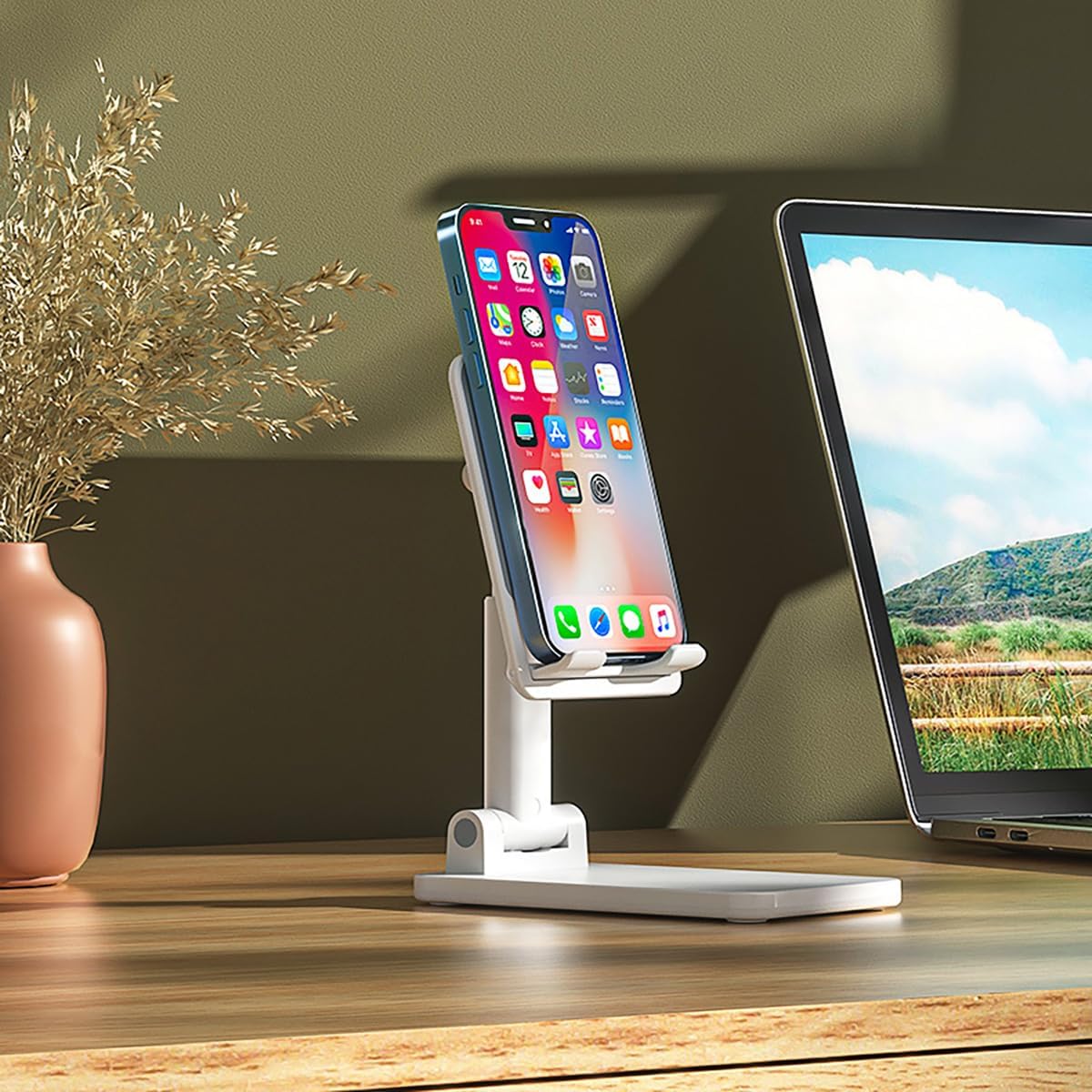 Portable Aluminum Laptop & Phone Stand, Adjustable, Foldable, Ergonomic, for MacBook, iPad, Tablets & Smartphones, Office Desk Accessories