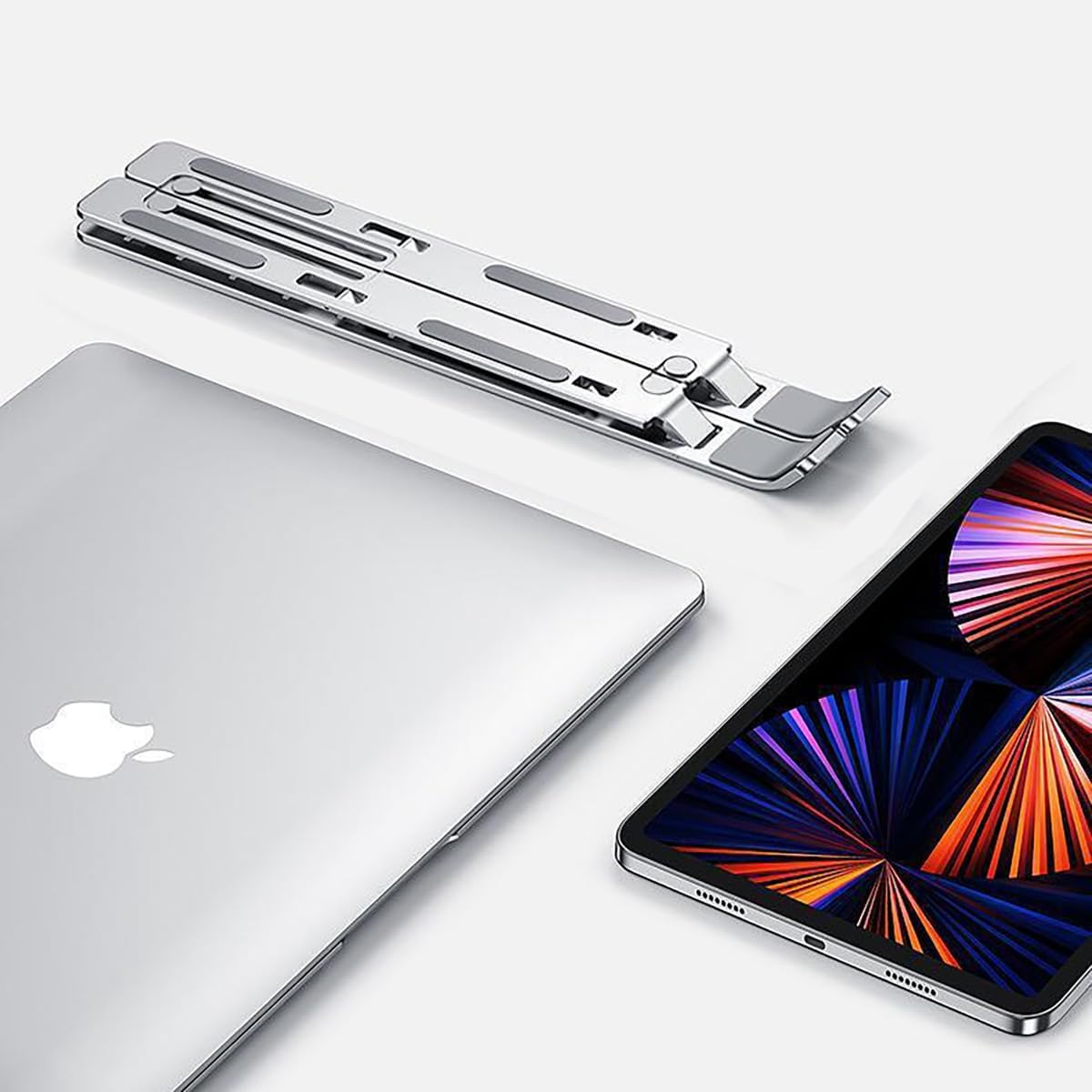 Portable Aluminum Laptop & Phone Stand, Adjustable, Foldable, Ergonomic, for MacBook, iPad, Tablets & Smartphones, Office Desk Accessories