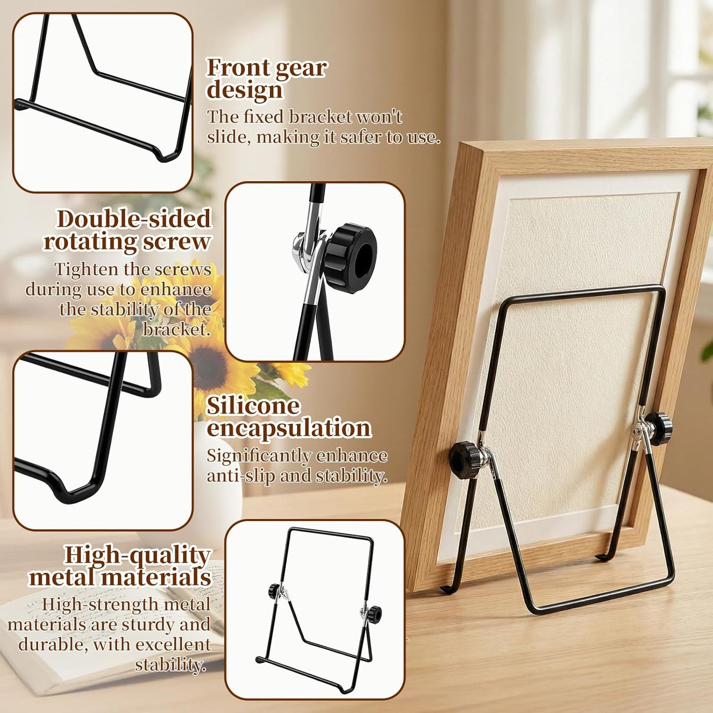 Frame Stand Replacement Compatible with FrameoDigital - Adjustable & Foldable Photo Frame Holders Fits for 7-11'' Display Photo Frame,Book and Platter, Tabletop Art, Metal Black
