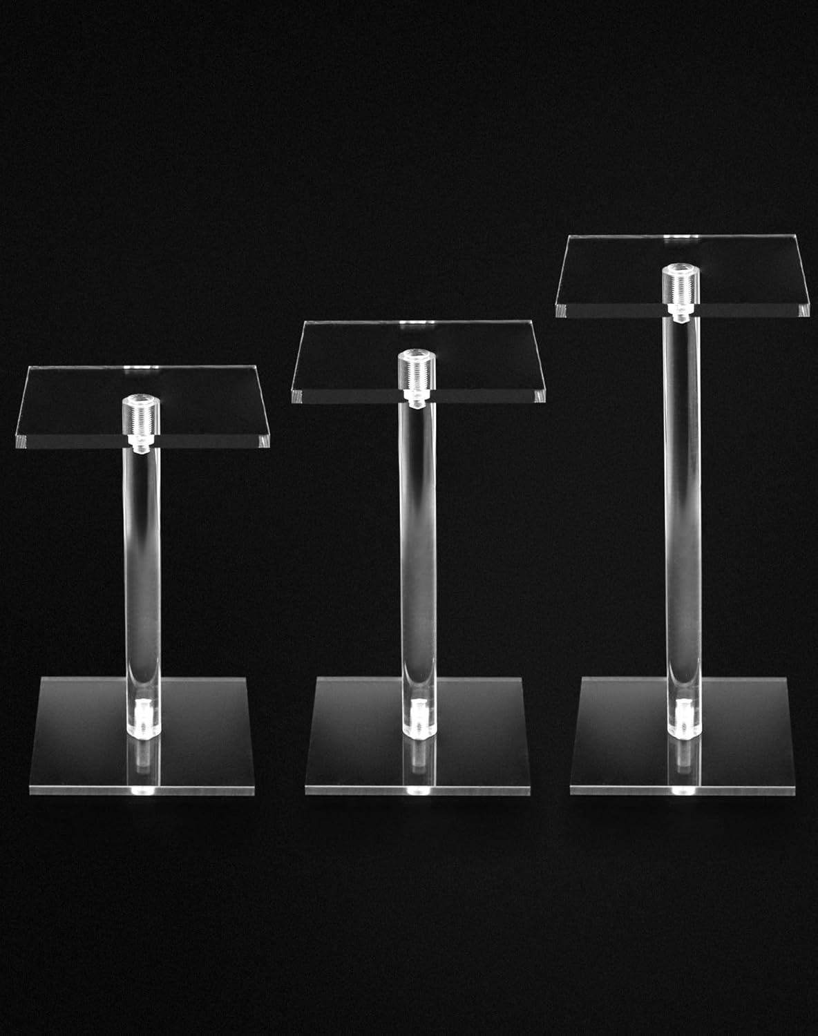 Square Acrylic Display Stand, 2 Sets of 3 Each Acrylic Jewelry Display Stand, T-Shape Display Rack for Watches Earring Necklace Bracelet, 4.8"/5.4"/6.5" Height