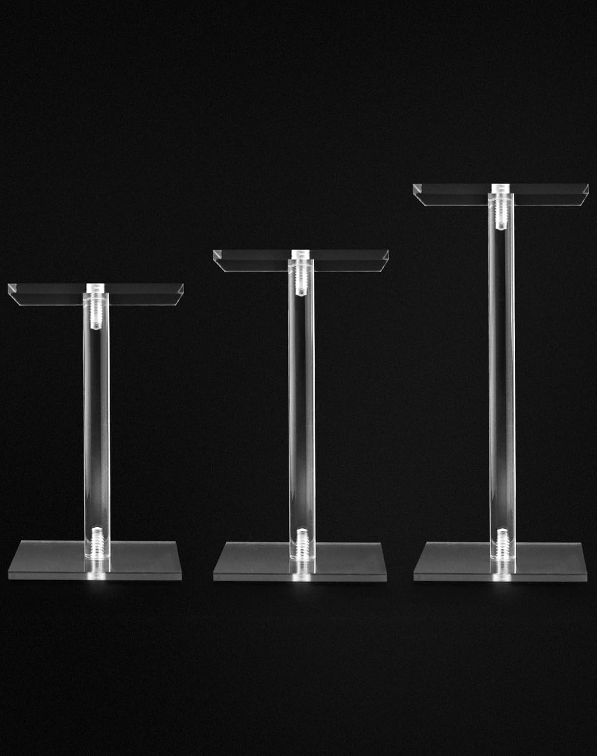 Square Acrylic Display Stand, 2 Sets of 3 Each Acrylic Jewelry Display Stand, T-Shape Display Rack for Watches Earring Necklace Bracelet, 4.8"/5.4"/6.5" Height