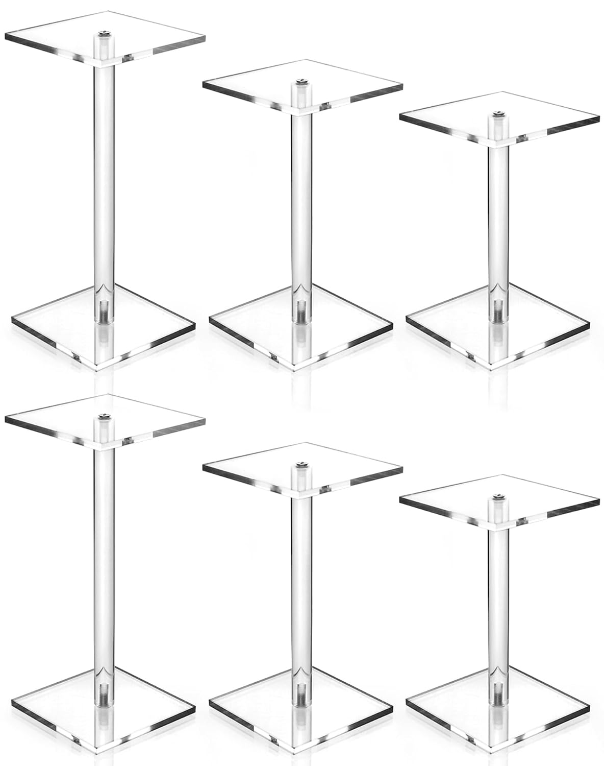 Square Acrylic Display Stand, 2 Sets of 3 Each Acrylic Jewelry Display Stand, T-Shape Display Rack for Watches Earring Necklace Bracelet, 4.8"/5.4"/6.5" Height