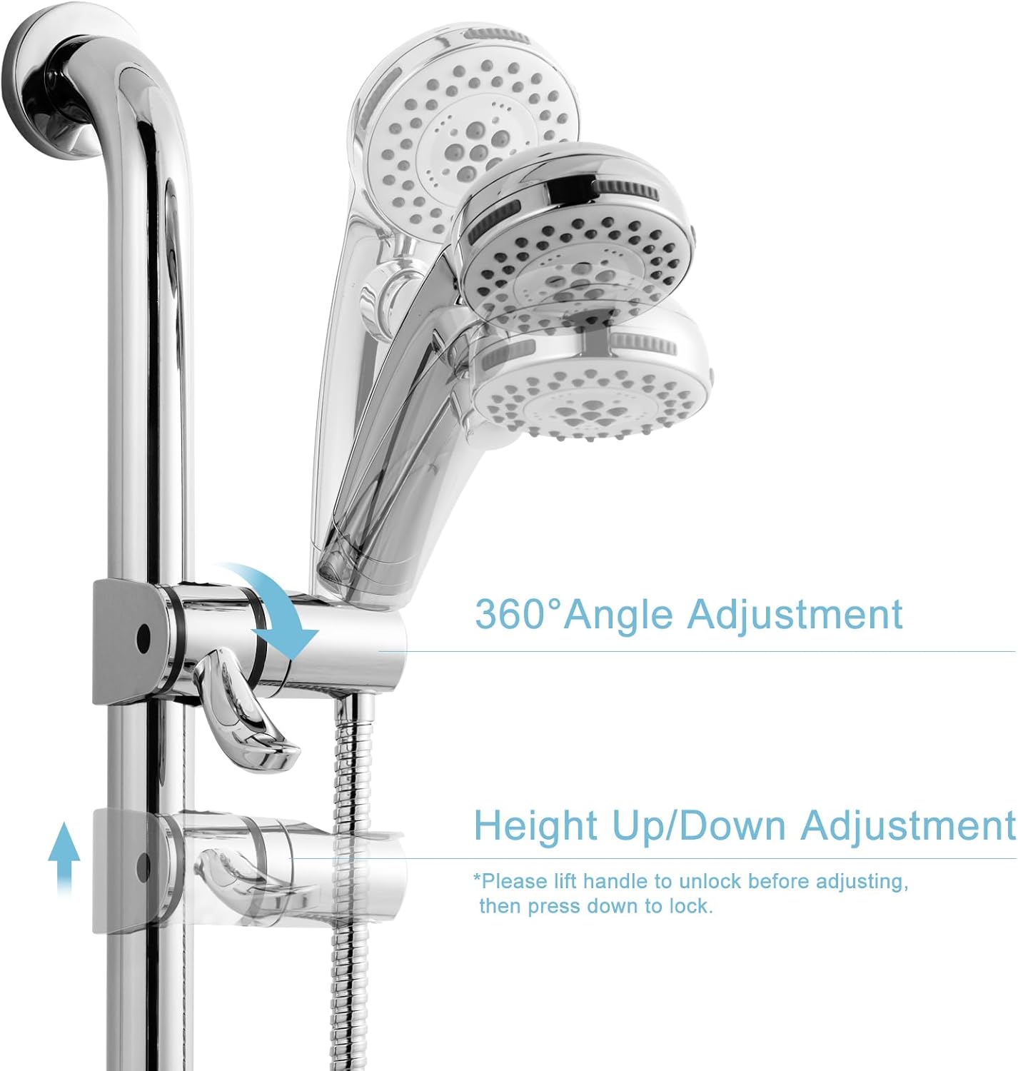ADA Handshower Shower Grab Bar Head Holder, Universal Fit 1.25''(32mm) Hand Held Shower Bracket for Handicap Grab Bar, Detachable Bathroom Replacement, 360 Degree Rotation Sprayer Holder, Chrome