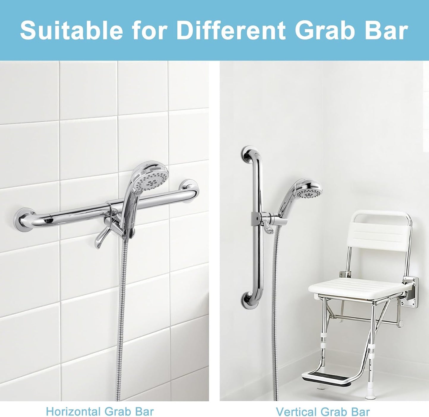 ADA Handshower Shower Grab Bar Head Holder, Universal Fit 1.25''(32mm) Hand Held Shower Bracket for Handicap Grab Bar, Detachable Bathroom Replacement, 360 Degree Rotation Sprayer Holder, Chrome