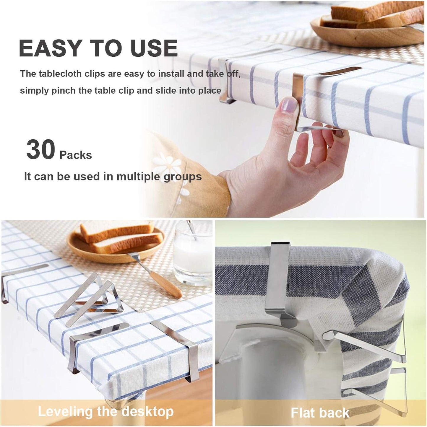 30 Packs Tablecloth Clips Table Cloth Holder Clips,Stainless Steel Outdoor Table Cloths Clip for Picnic Tables,Folding Tables,Clamps for Outdoor Tablecloths,Picnic Tablecover Clip for Party Wedding