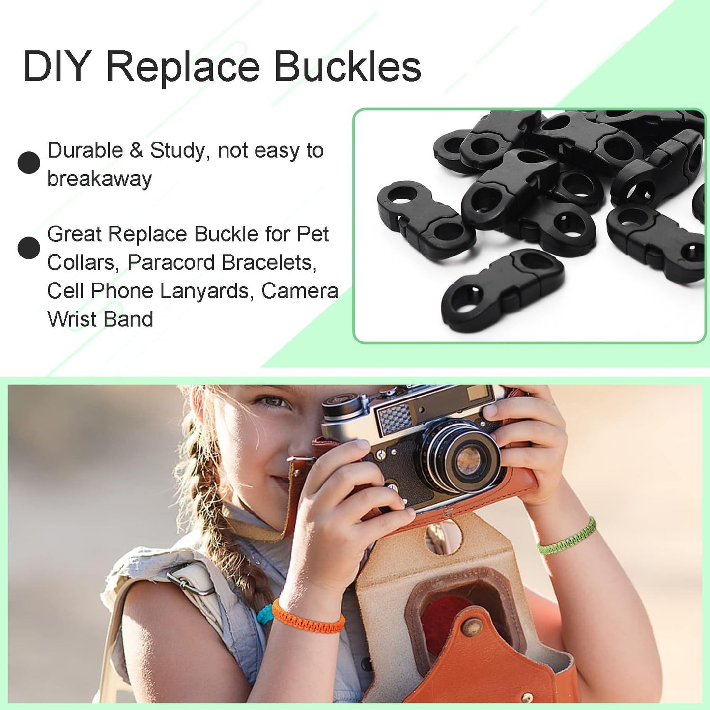 CooBigo 25 Pack Mini Breakaway Buckles, 6mm Side Release Plastic Buckle for Paracord Bracelet Clasp, Paracord Anklet, Braided Necklace, Cameras Strap Rings Accessories