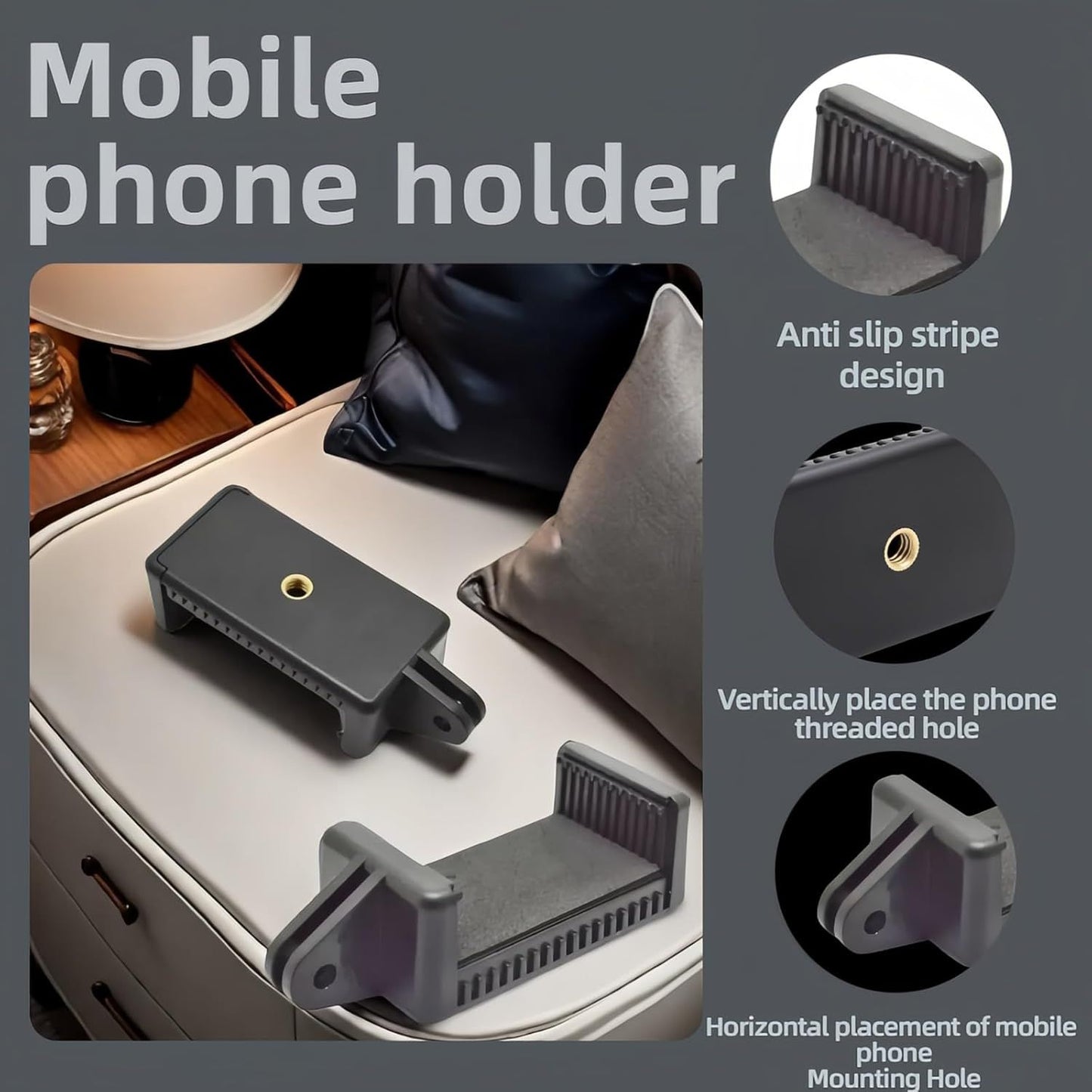 All Phone Holder – No Tools Needed! Spring Clamp Fits 55-85mm Phones, Sturdy E-Base for Car Rides, Zoom Calls & Outdoor Filming 360° Adjustable, Soft TPU Padding | Gym, Travel, Studio